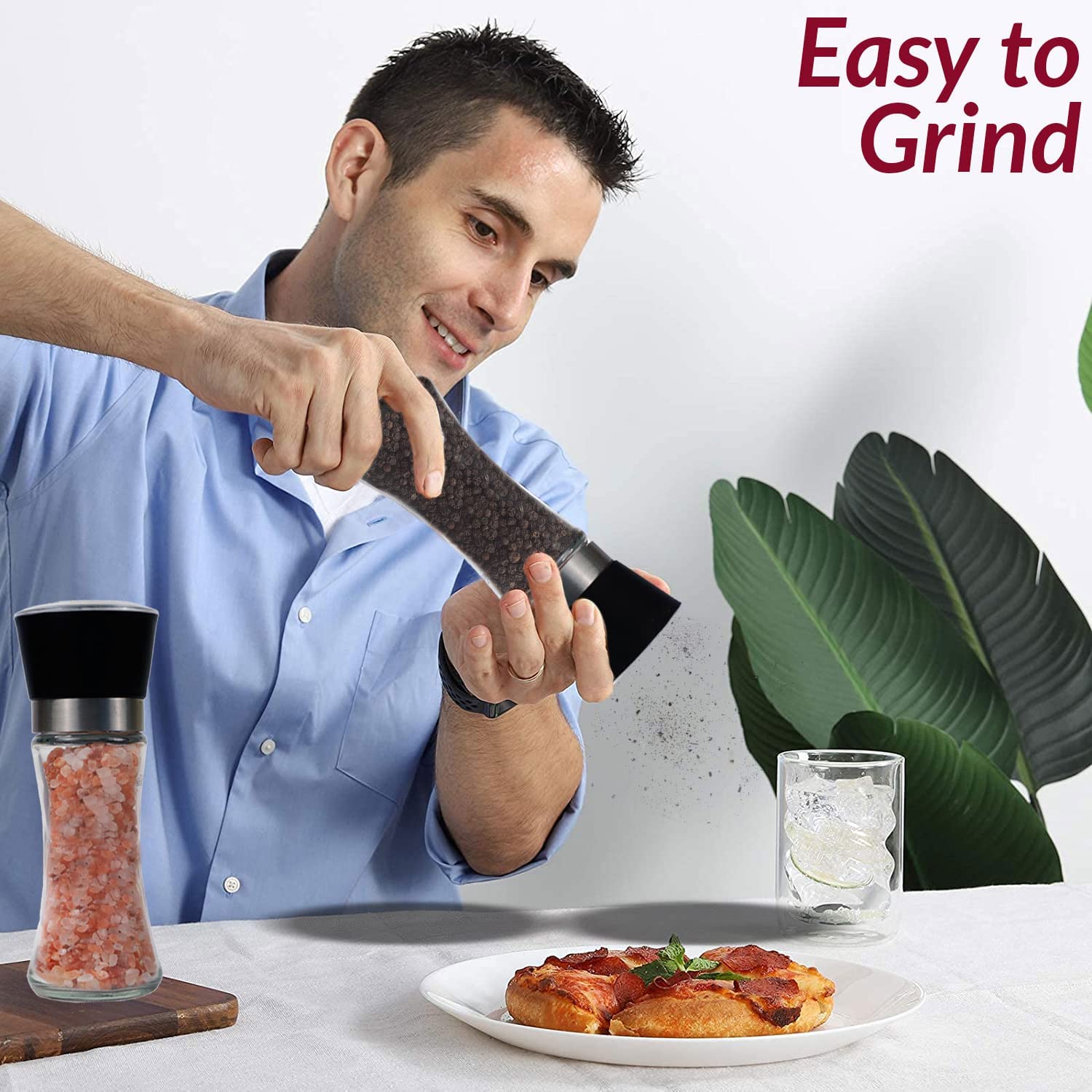 Himalayan Chef Pink Salt And Black Pepper Grinder Set, Clear, Medium