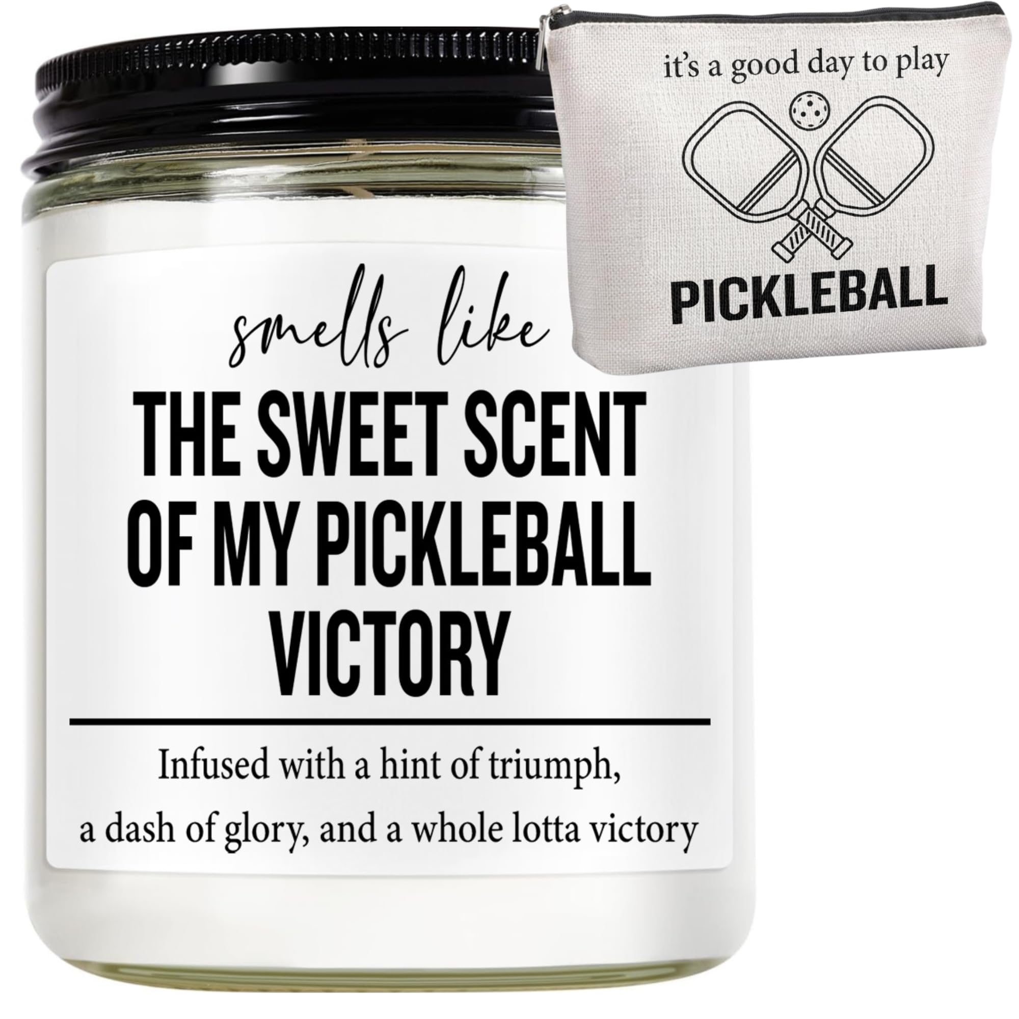 Funny Pickleball Gift Set - Scented Candle & Cosmetic Bag - Pickleball Gifts for Women, Men, Players, Coaches - Gag Gift for Bir
