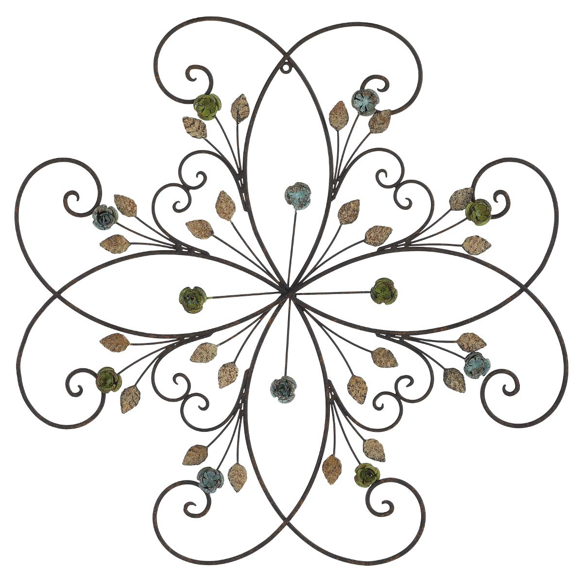 Lechesis 24 Metal Flower Scroll Wall Art Decor Sculptures with Rust Leaf for Outdoor Indoor Living room Bedroom
