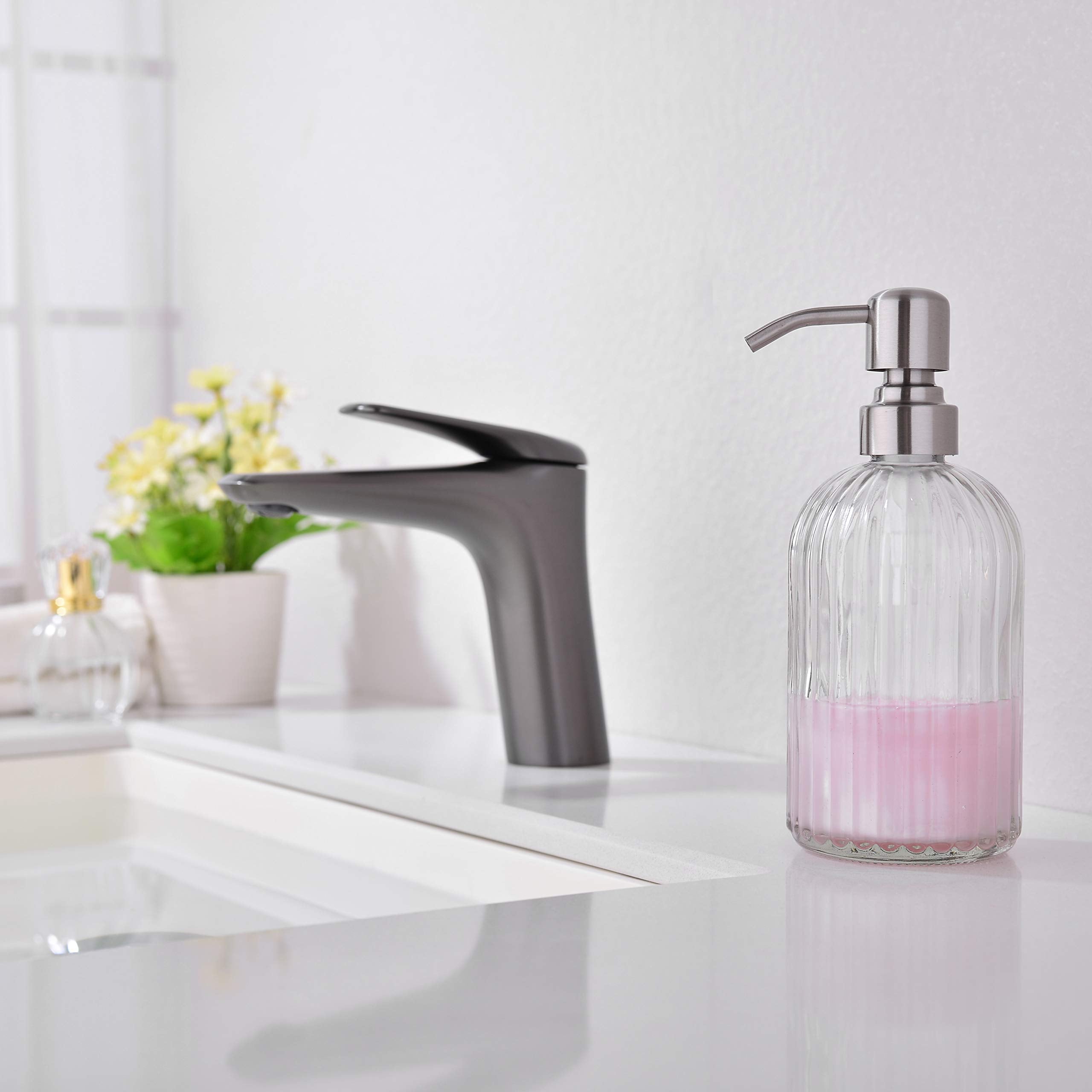 Leetcp Soap Dispenser, Dish Soap Dispenser, Bathroom Liquid Soap Dispenser, With Rustproof Stainless Steel Pump, 16 Oz,Brushed N