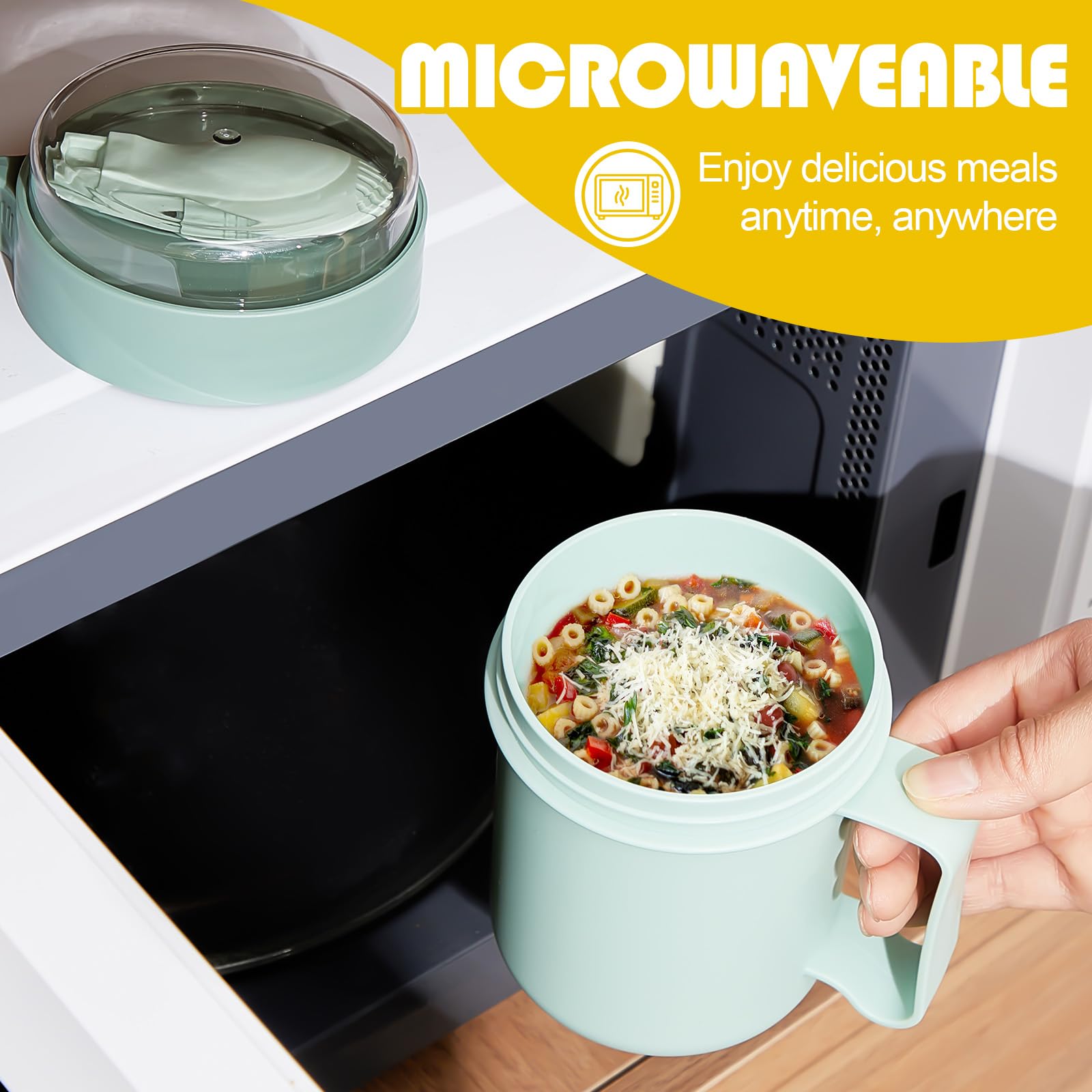 Mifoci 4 Pcs Microwave Soup Mug With Lid Soup Containers And Handle Cereal Cup With Cover Food Flasks Food Jar Container For Bre