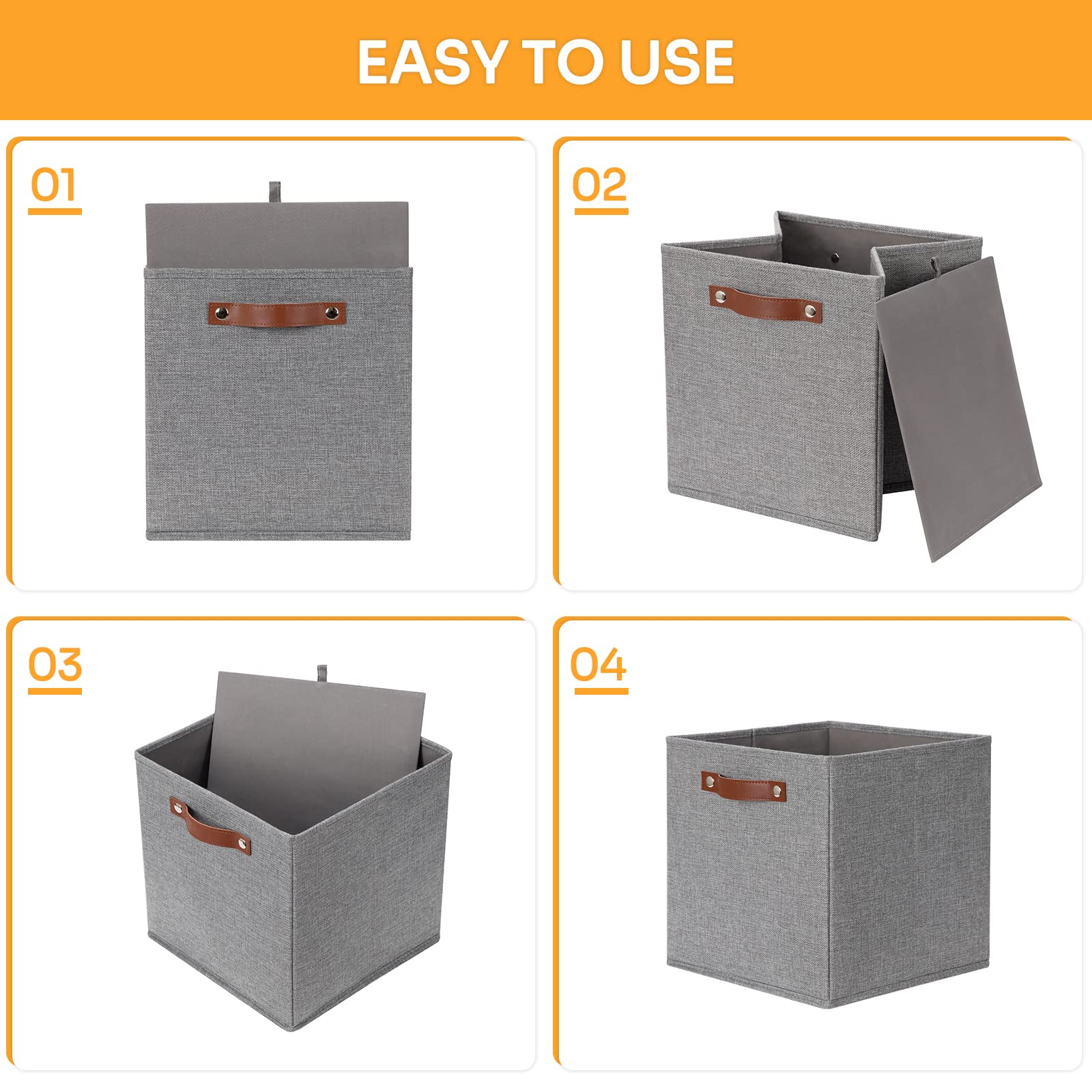 DULLEMELO Fabric Storage Cubes 12 inch Cube Stroage Bins for Empty Gift Basket Toys Nursery Clothes Storage Linen Closet Organizers and Storage Baskets Shelves Bins(Grey-4 Pack)