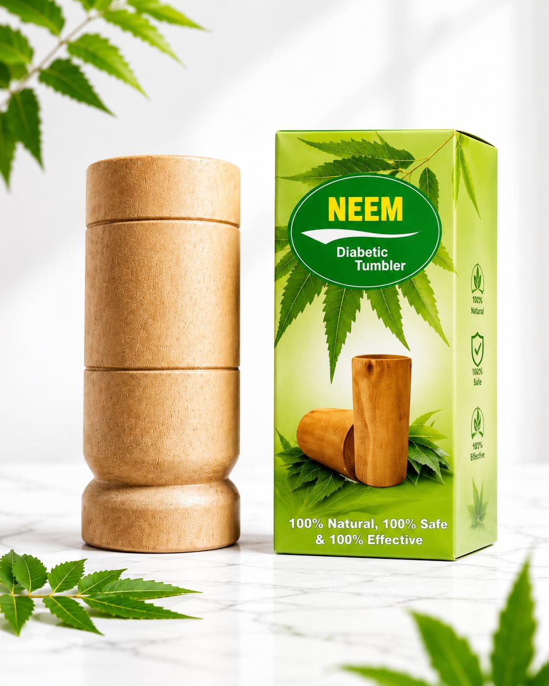 RINKIFY Neem Wood Tumbler Cup for Drinking Water | Natural Wooden Glass for Daily Use | EcoFriendly Reusable Ayurvedic Water Cu