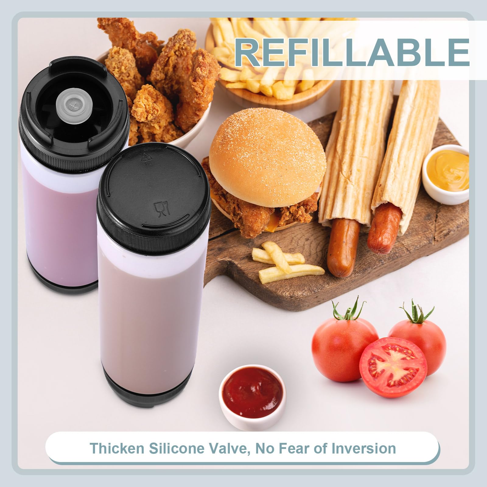 Sabary 6 Pcs 16 Oz Condiment Squeeze Bottles Inverted Plastic Squeeze Bottle For Sauces Refillable Tip Large Valve Dispenser Ket