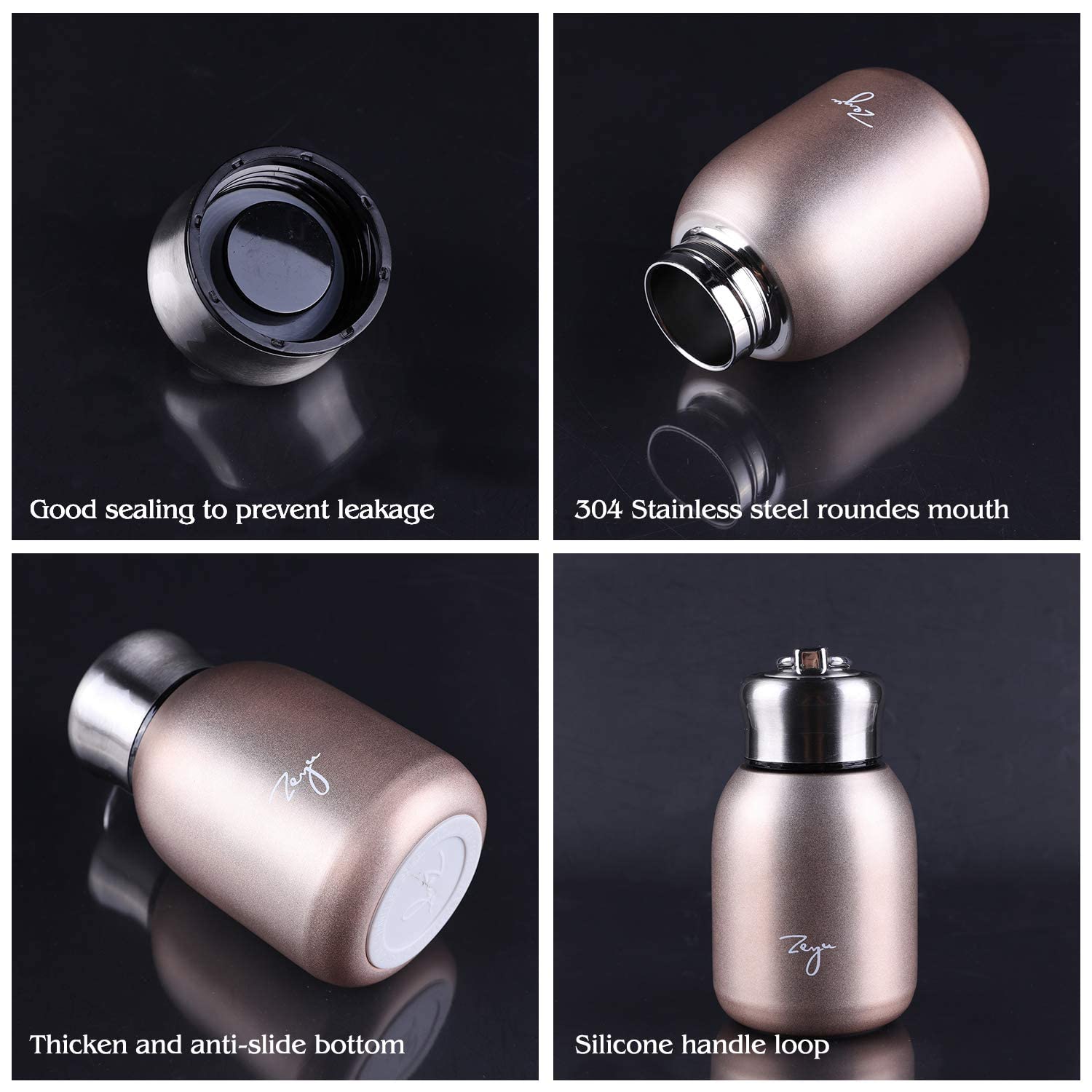 Mini Thermal Mug, 10Oz/300Ml Mini Thermos Mug Leak Proof Vacuum Flasks Travel Thermos Cup Portable Stainless Steel Drink Water B
