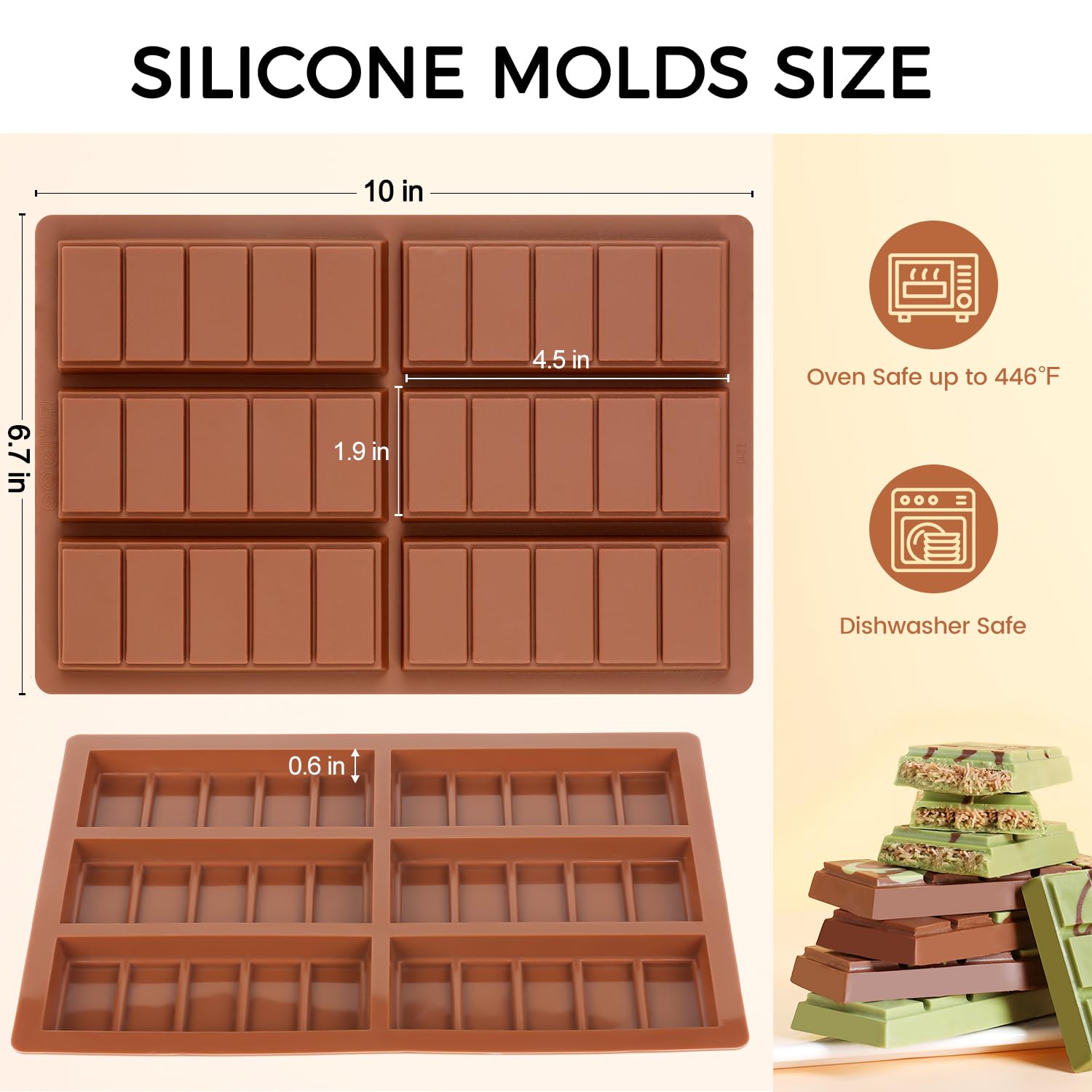 Fimary Chocolate Bar Mold - Non-Stick Chocolate Molds, Food Grade Silicone Deep Chocolate Bar Mold For Milk Chocolate Bar,Dubai