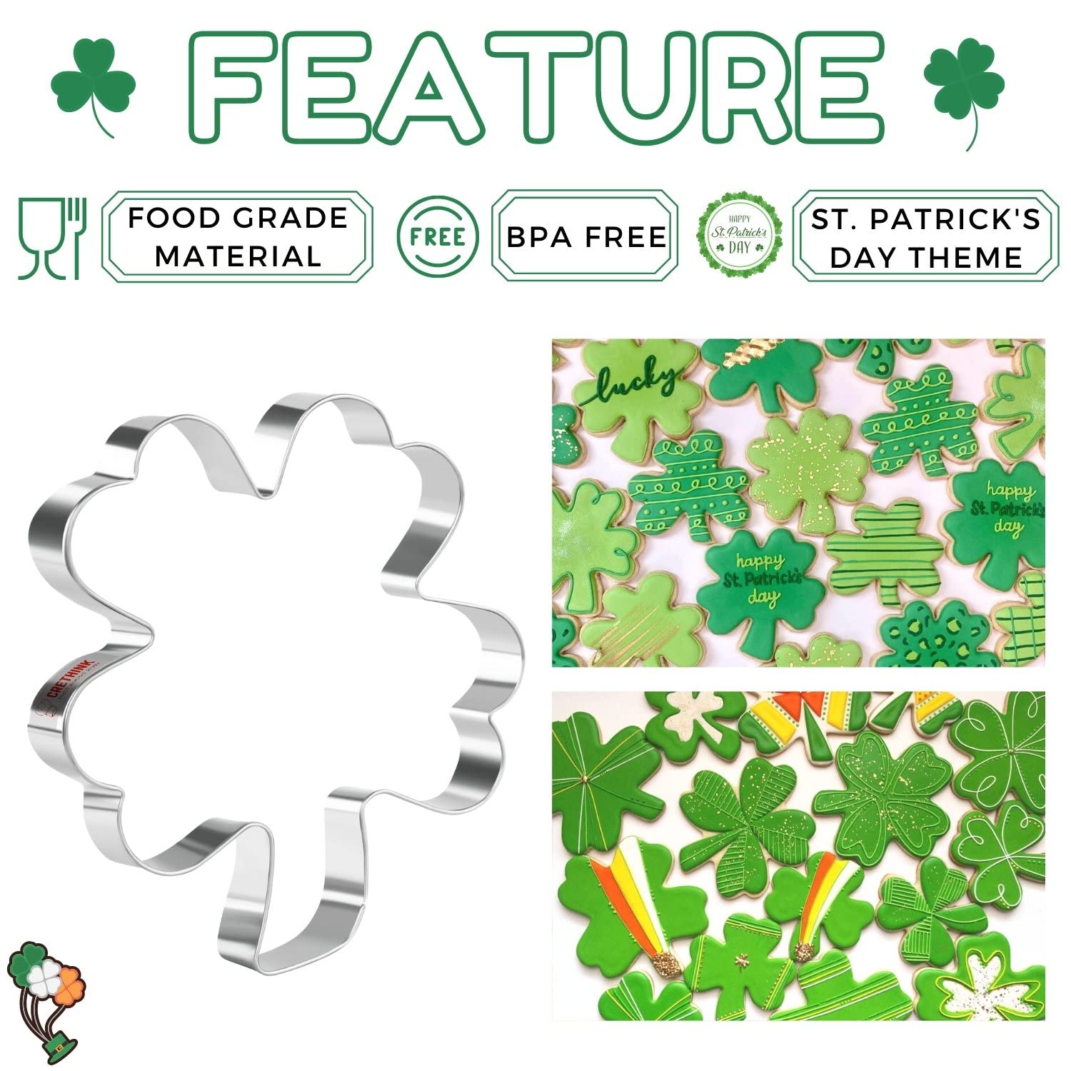 Crethinkaty Clover And Four-Leaf Clover Cookie Cutter Set 8 Pieces Stainless Steel St. Patrick'S Day Irish Shamrock Shape Cookie