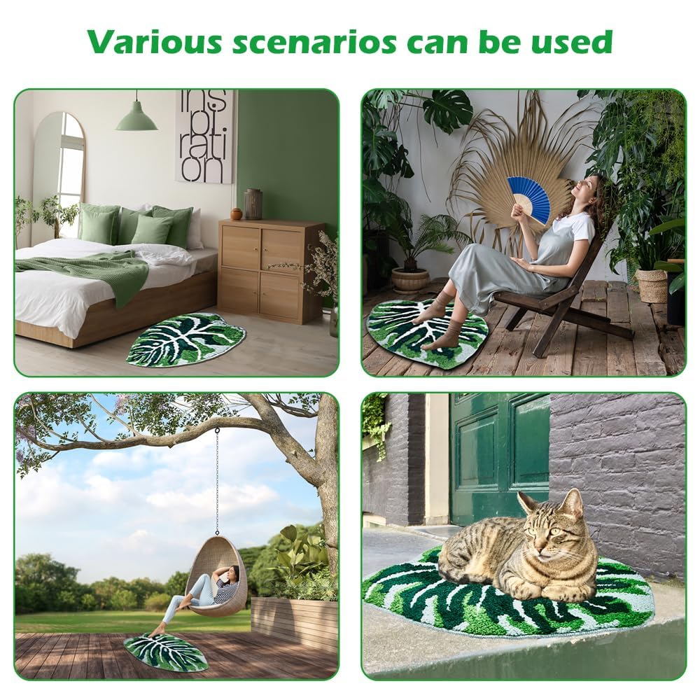 Baahrnom Bathroom Rugs 32'' X 20'' Extra Soft Green Bath Mat Non Slip Machine Washable 3D Tufted Cute Leaf Rug Durable And Super
