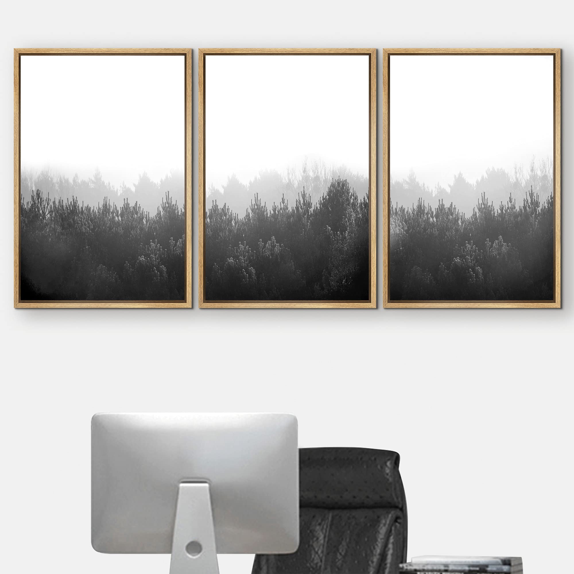Signwin Framed Canvas Print Wall Art Forest Bushes And Shrubs In Fog Nature Wilderness Illustrations Modern Art Rustic Scenic Re