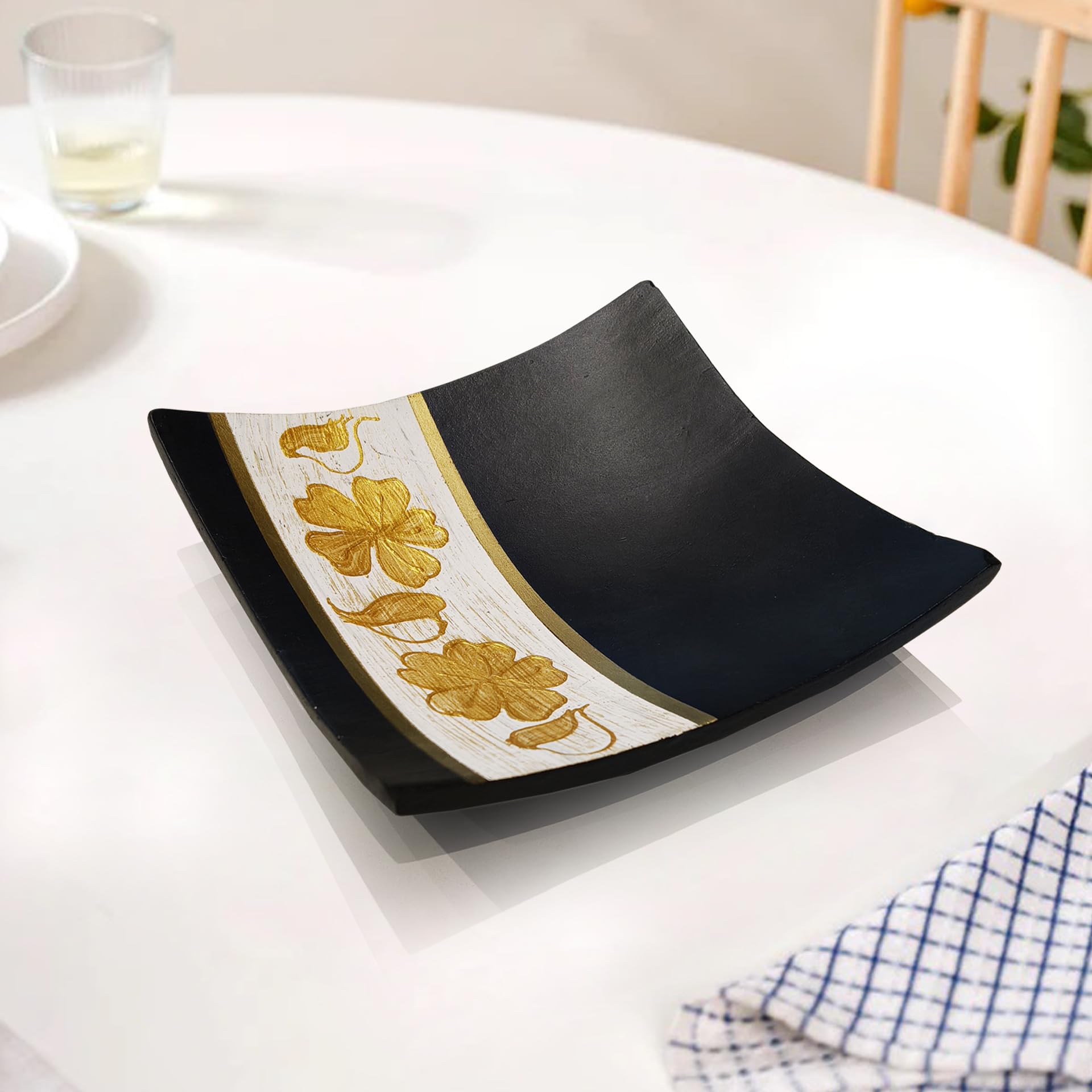 Unimaple Small Square Acacia Wood Serving Tray  Modern Black Platter For Home Decor, Kitchen And Tableware (6 Inch)