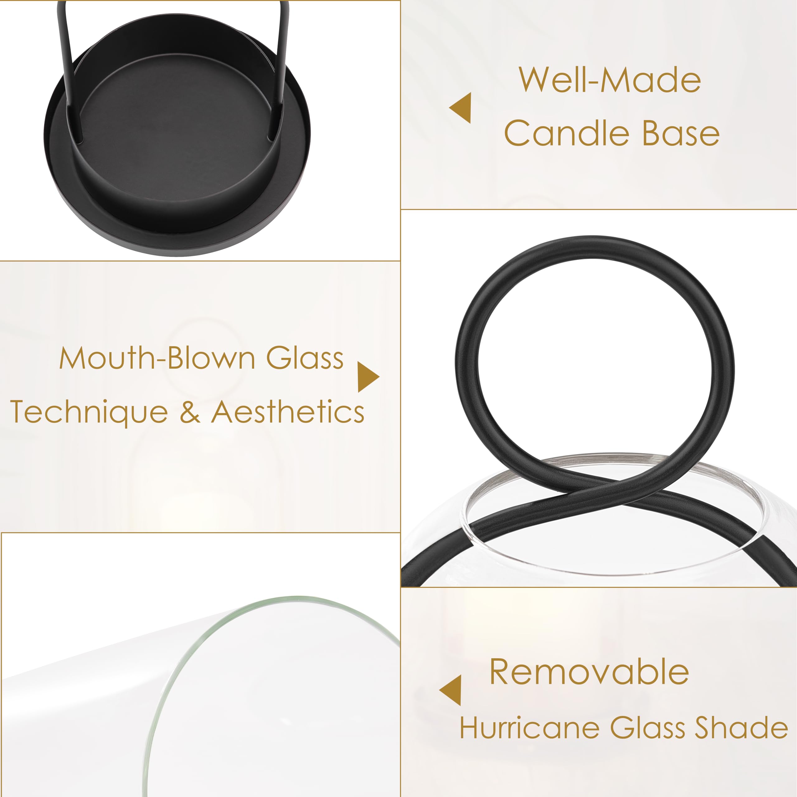 BUZFOWU Candle Holder Lanterns, Handcrafted Metal & Glass with Modern Aesthetic Design, Hurricane Pillar Candlestick Holders, Ta