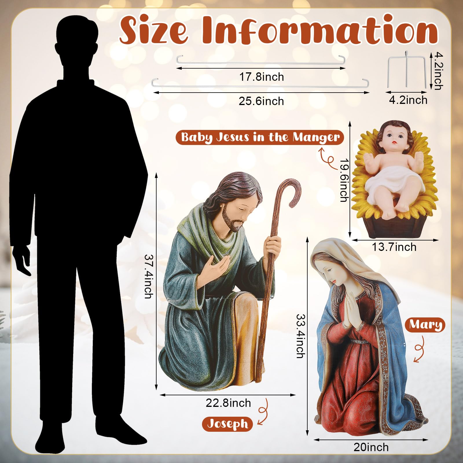 MorningRo 3 Pcs Metal Christmas Outdoor Nativity Scene Set 37.4    H Large Holy Family Outdoor Decorations with Stakes Jesus Jos