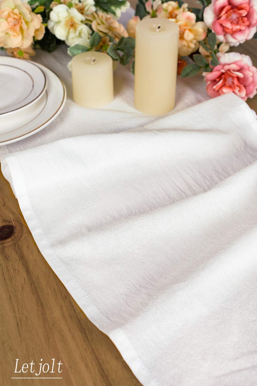 White Table Runner Rustic Table Runner Farmhouse Table Runner 108 Inches Cotton Fabric Decor Wedding Baby Shower Home Kitchen Bi