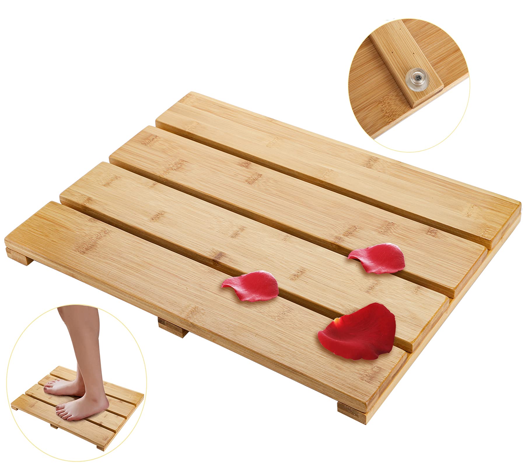 Yarlung Bamboo Bath Mat Wooden Shower Mat, 17.5 X 13 Inches Bathroom Non-Slip Bathtub Mat Waterproof Floor Mat Doormat For Spa R