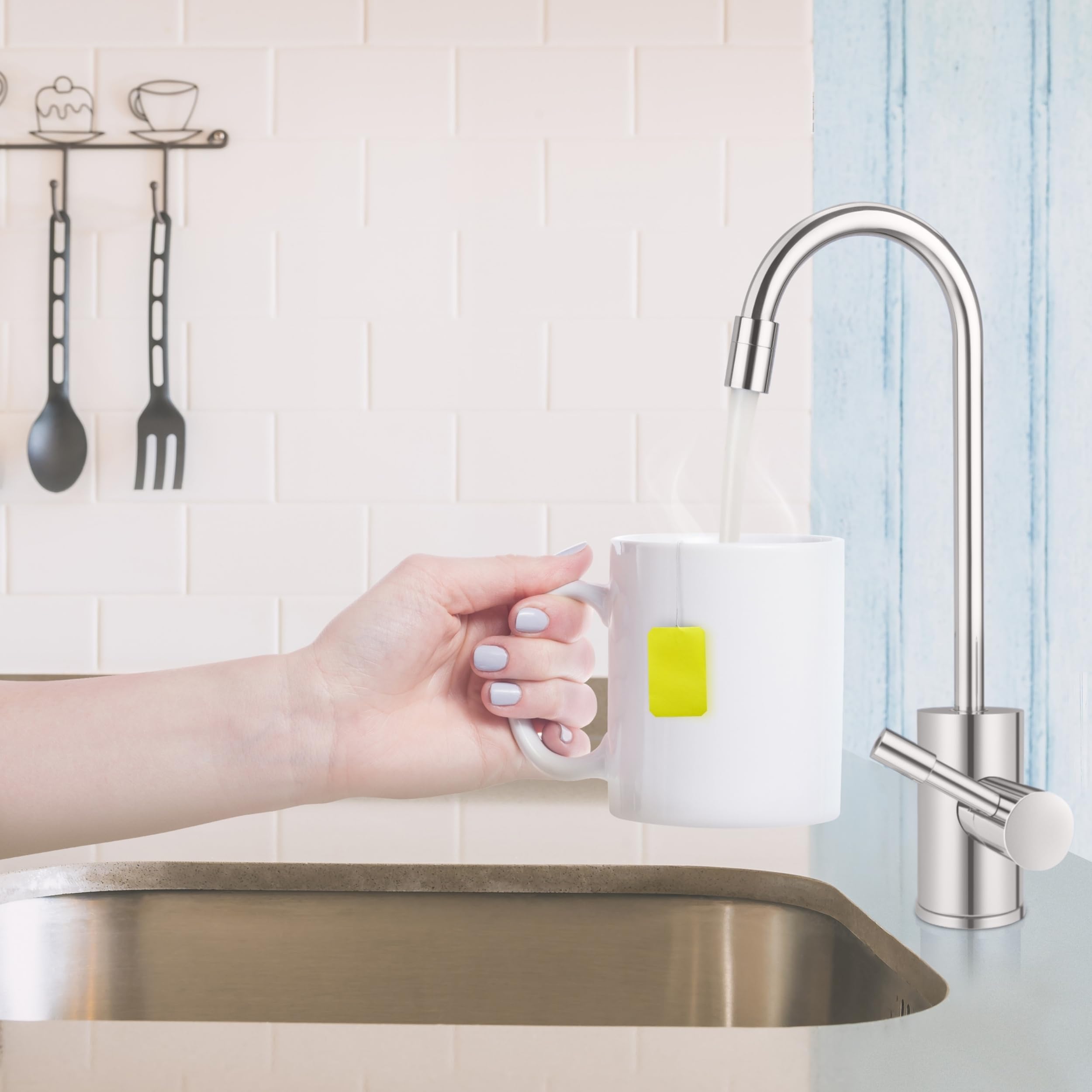 Ready Hot 41-RH-300-F560-BN Instant Hot Water Dispenser System  2.5 Quarts  Digital Display Dual Lever Hot and Cold Water Faucet Brushed Nickel