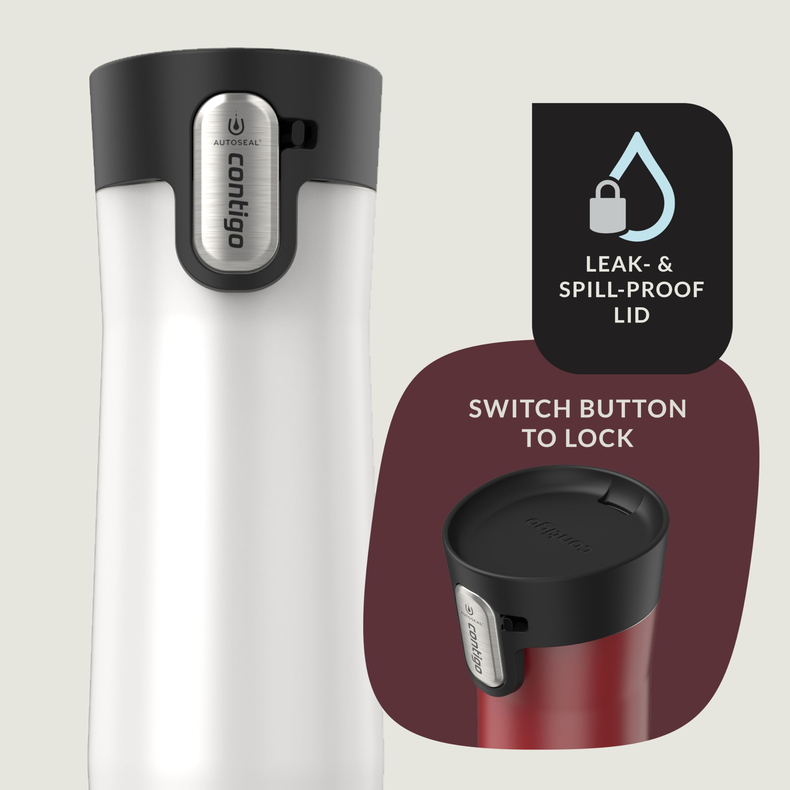 Contigo Autoseal West Loop Vacuum-Insulated Stainless Steel Travel Mug With Easy-Clean Lid, 20 Oz, 2 Pack, Goji Berry Frosted Pe