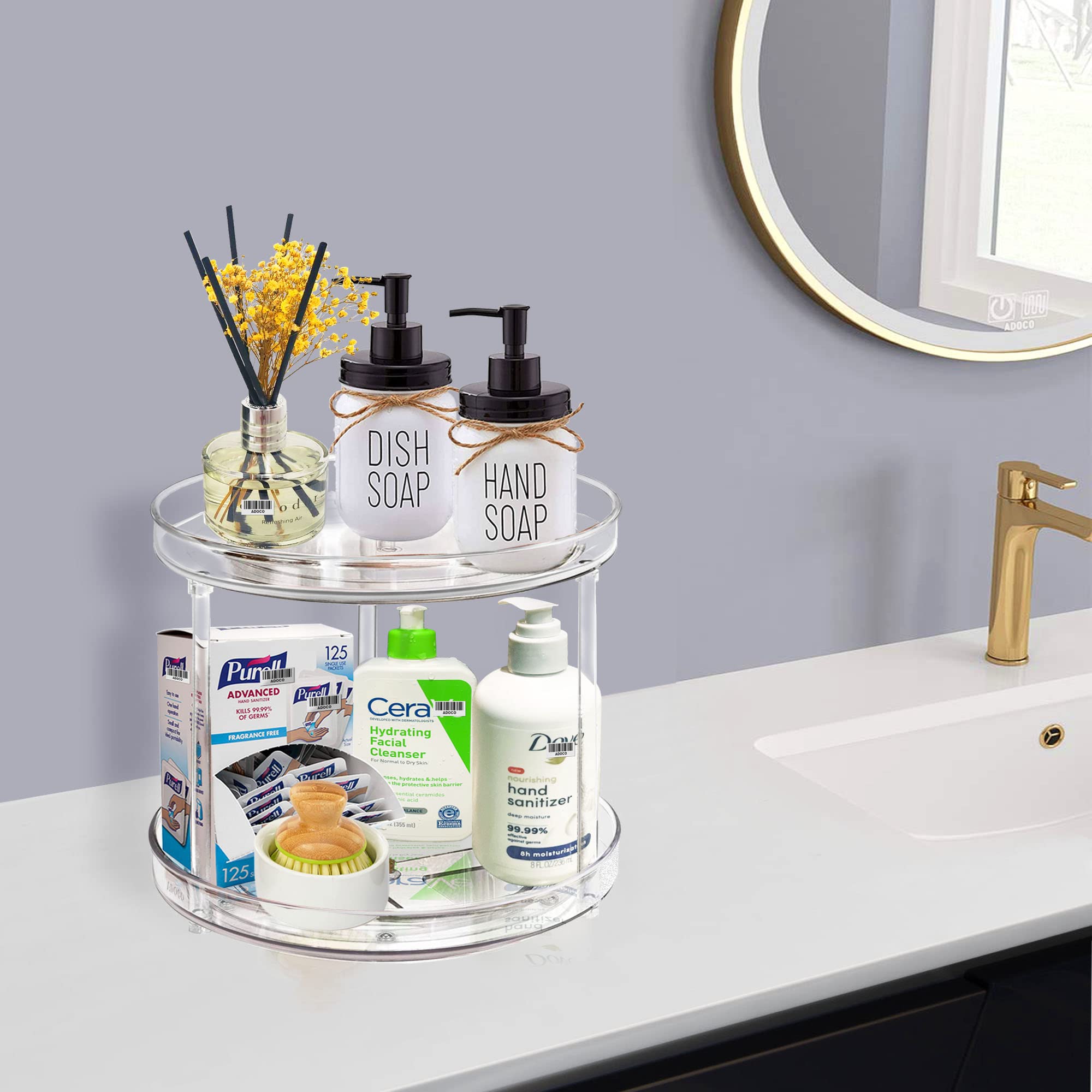 2 Tier Lazy Susan Bathroom Organizer  9.25Inch Clear 360 Rotating Makeup Organizer for Vanity  Skincare Organizers Perfume Organizer  Spice Rack Organizer for Cabinet- Home Organization and Storage
