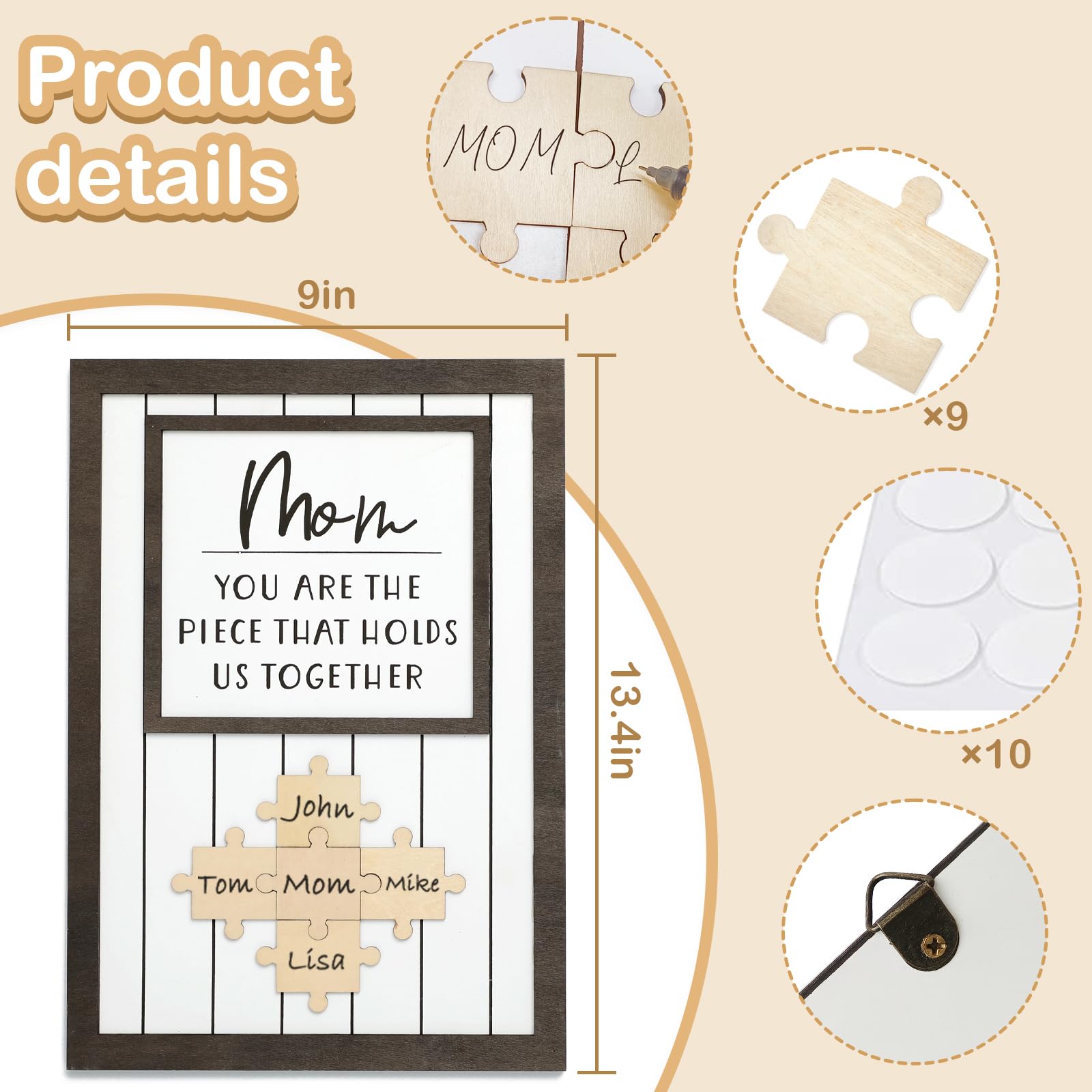 Personalized Name Puzzle Mom You Are The Piece That Holds Us Together Wall Art Decor, Child Name Custom Puzzles Gift Grandma Wal