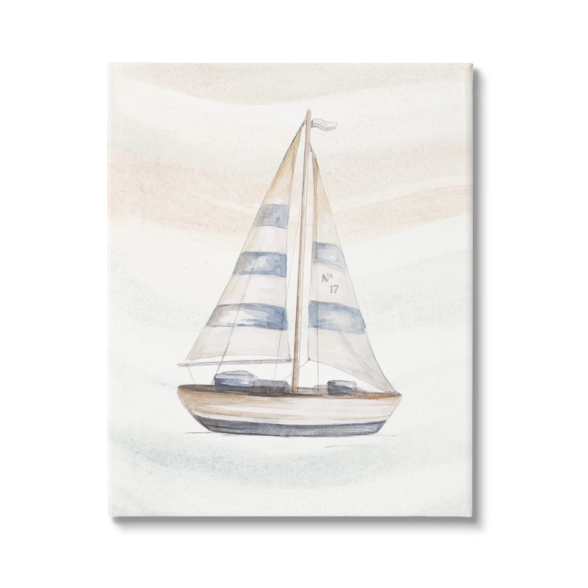 Stupell Industries Nautical Sailboat Drifting Pale Abstract Ocean Waves Canvas Wall Art, Design By Patricia Pinto