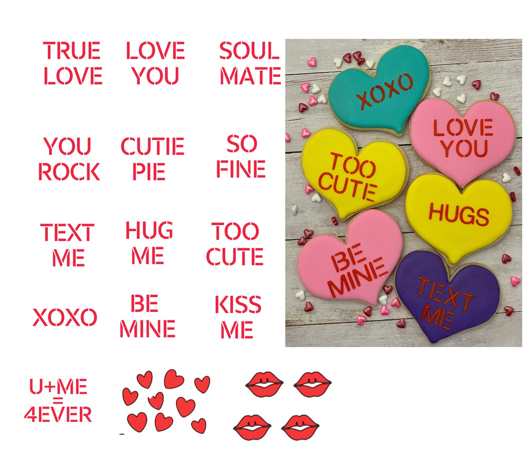 Conversation Hearts Cookie Stencil Or Number Cookies Stencils With Letter, Cookie Decor With Love Phrase Sign And Other Pattern
