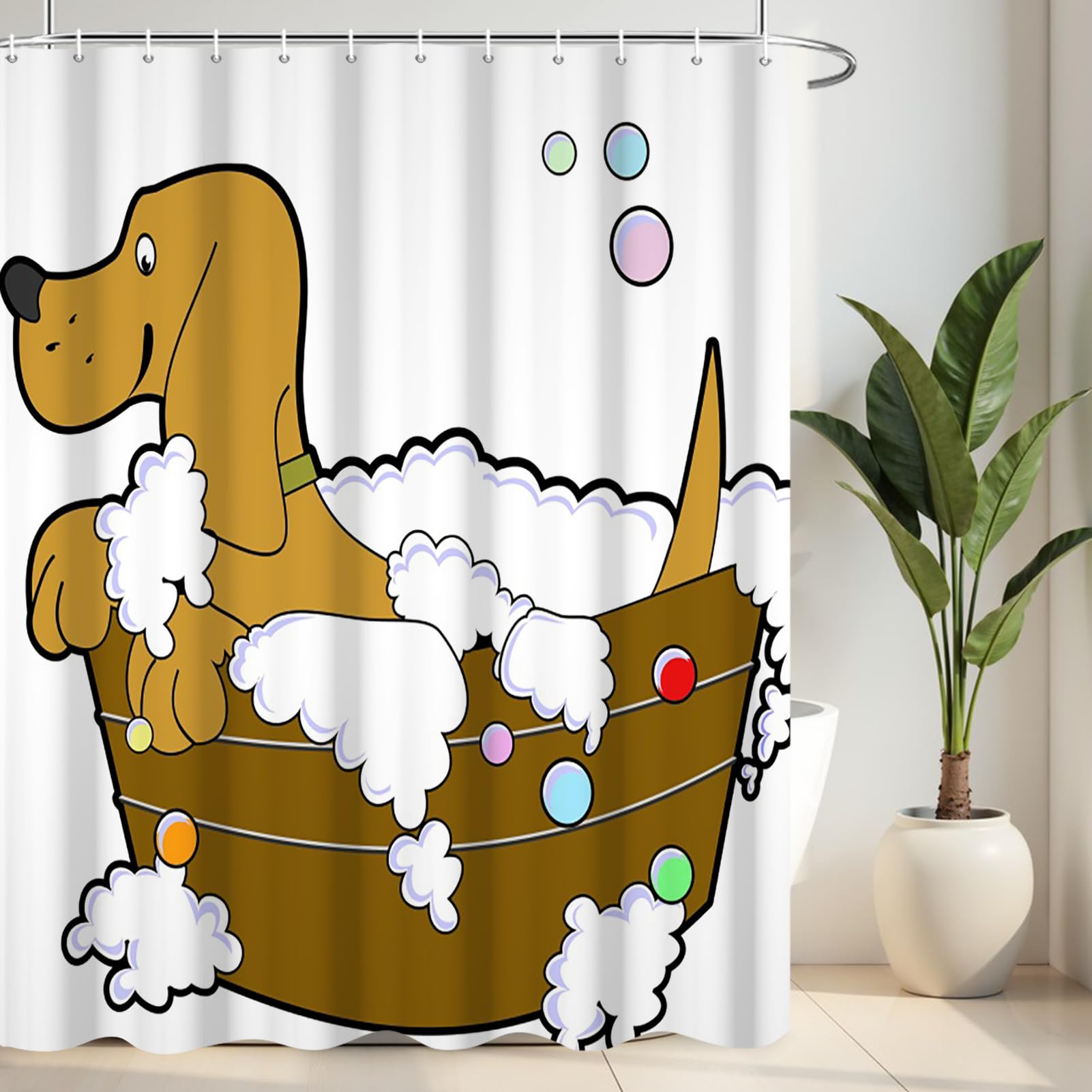 Riepoiia Funny Dog Shower Curtains For Bathroom, Waterproof Polyester Fabric Bathroom Curtains Washable Dog Shower Curtain Sets 