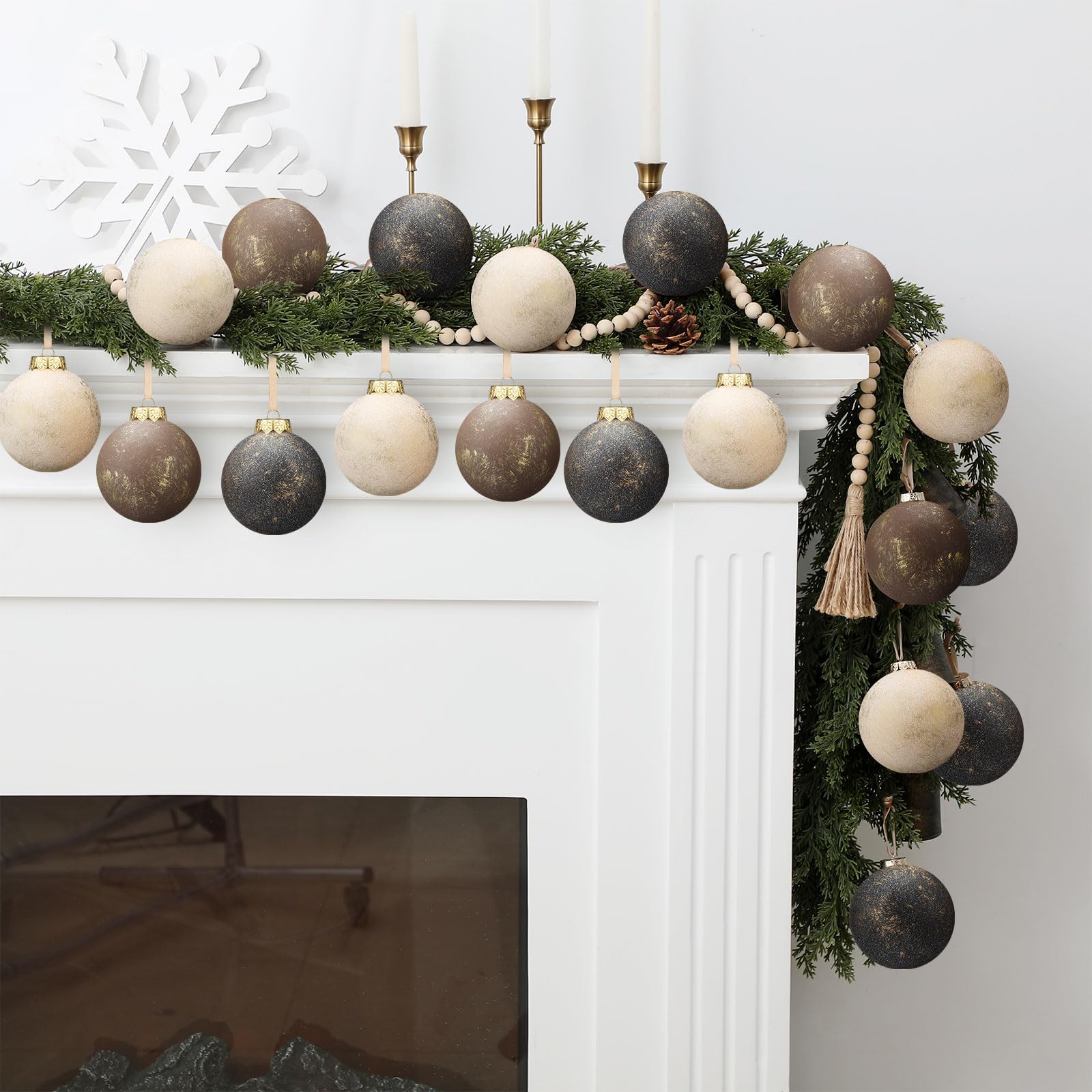 Yunlly 12 Pcs Large Neutral Textured Christmas Ball Ornaments 3.15 Inch Vintage Rustic Metallic Brown Xmas Bulbs Ornament Shatte