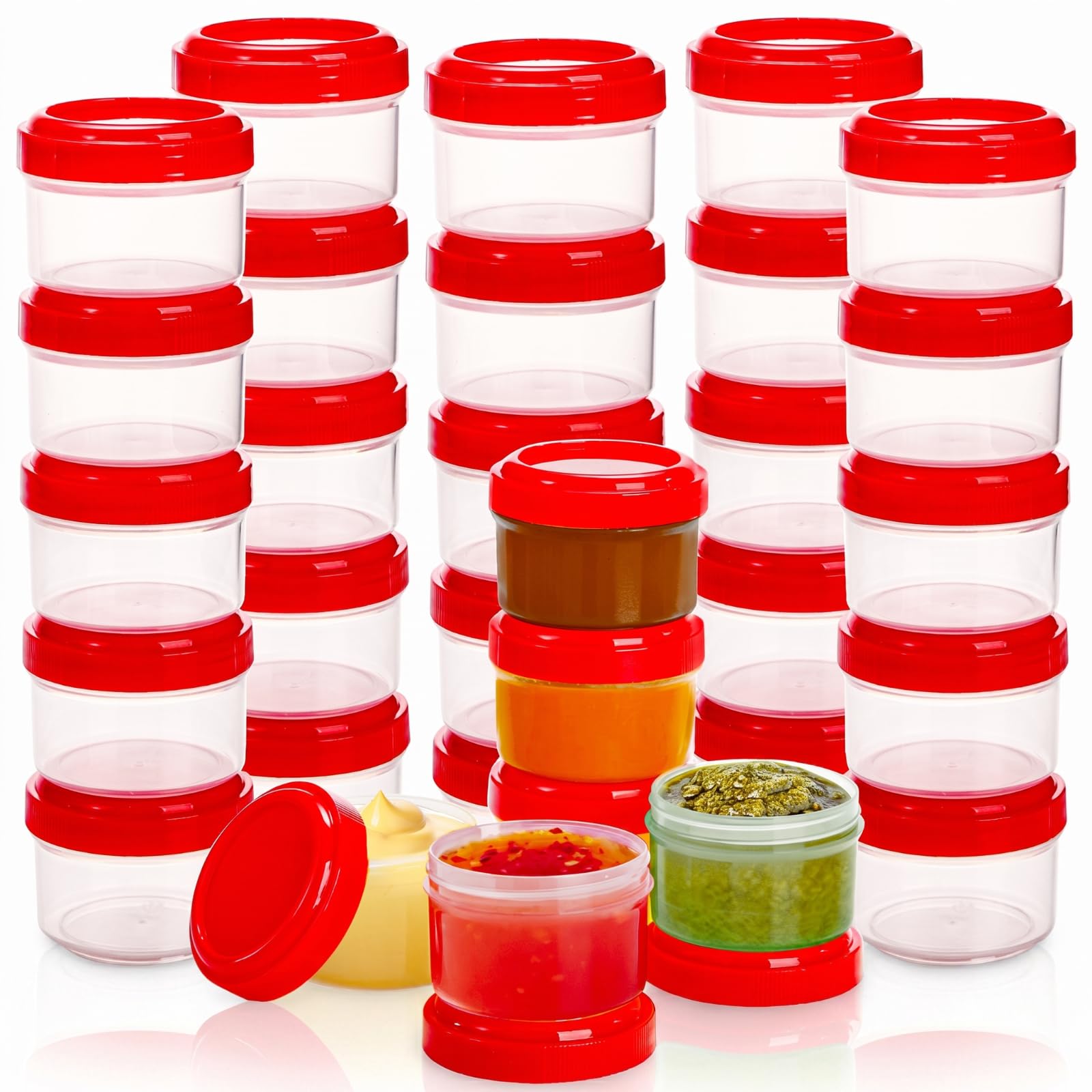 Elsjoy 30 Pack Condiment Container with Lid, 1.18 Oz Salad Dressing Container Cup To-Go Small Food Storage Container, Reusable L