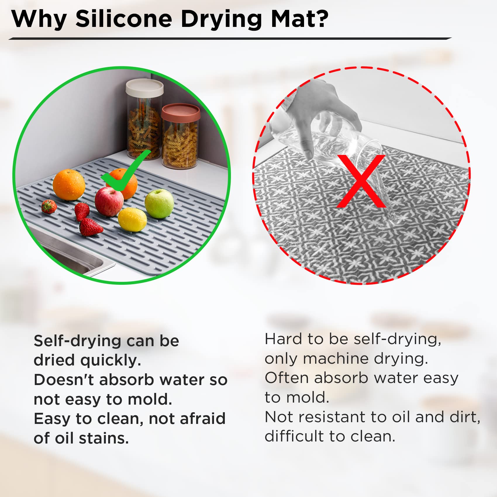 Sosmar Silicone Drying Mat, Xl Size 23    X 18   , Dish Drying Mat, Large Dish Drainer Mat For Kitchen Counter, Heat Resistant H