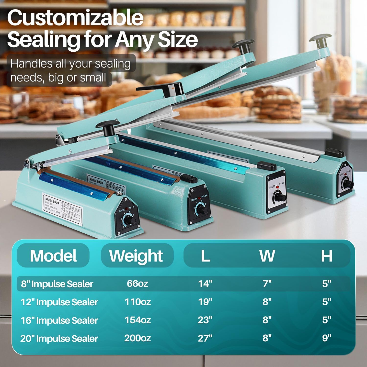 Flexzion Impulse Sealer 8 Inch (200mm) 300W Heat Sealer Machine with Adjustable Heating Mode  No Warm Up Needed  Portable Bag and Seal Impulse with Replacement Element Grip and Teflon Tape