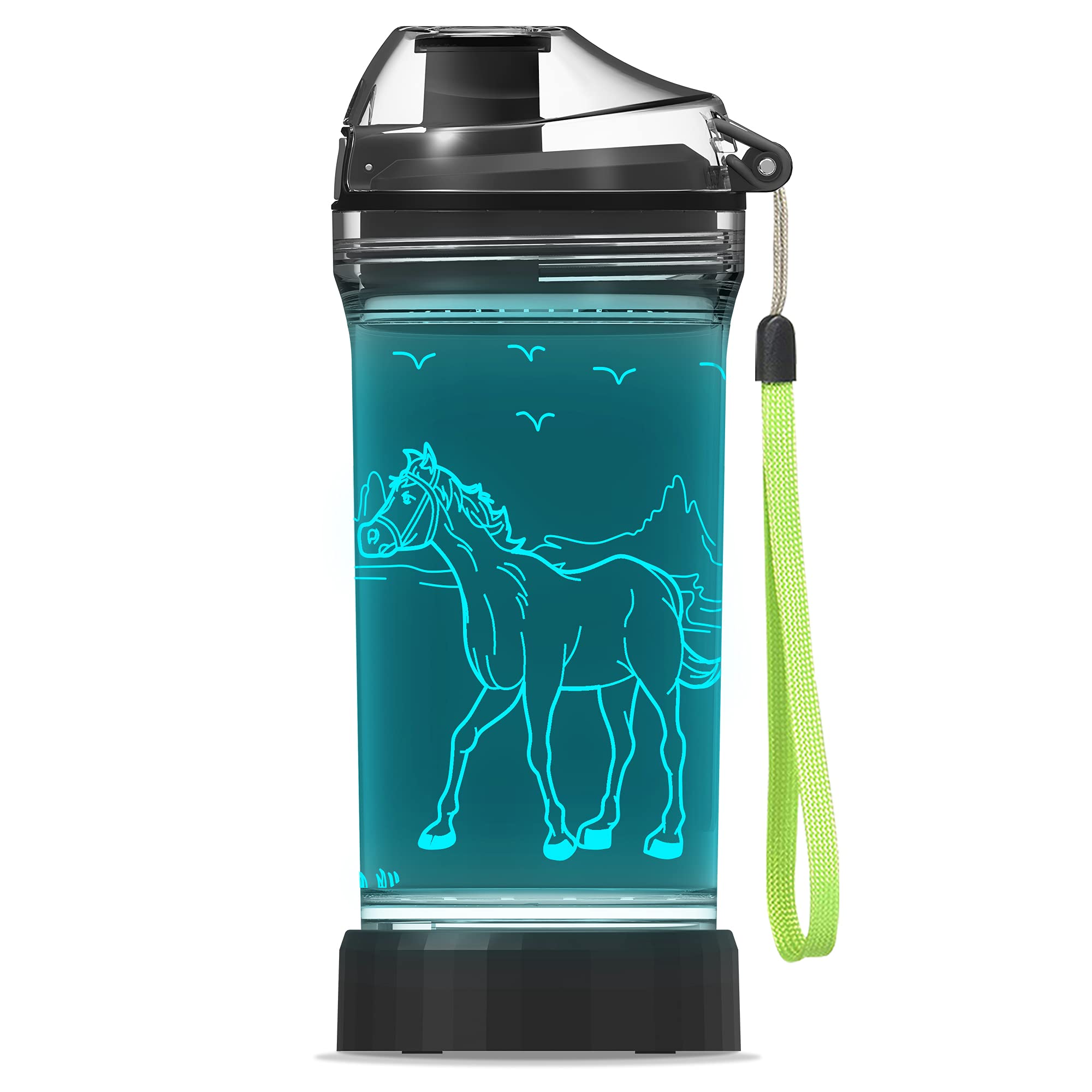 YuanDian Light Up Kids Water Bottle with 3D Horse Design- 14 OZ Tritan BPA Free - Cool Drinking Cups Gift for School Kindergarte