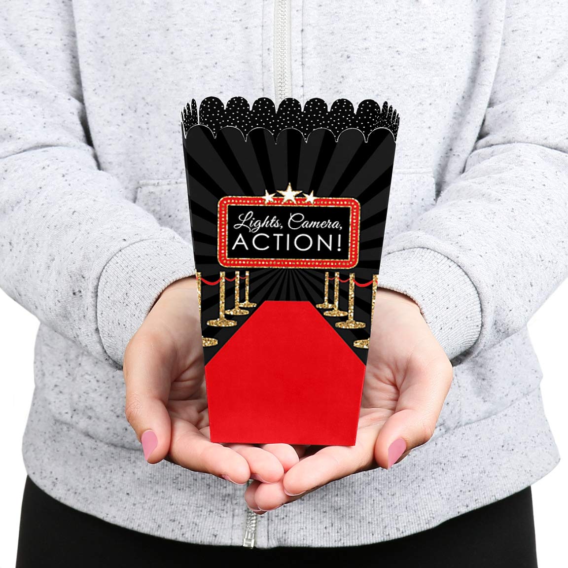 Big Dot Of Happiness Red Carpet Hollywood - Movie Night Party Favor Popcorn Treat Boxes - Party Favor Box - Favor Box - Small Fa