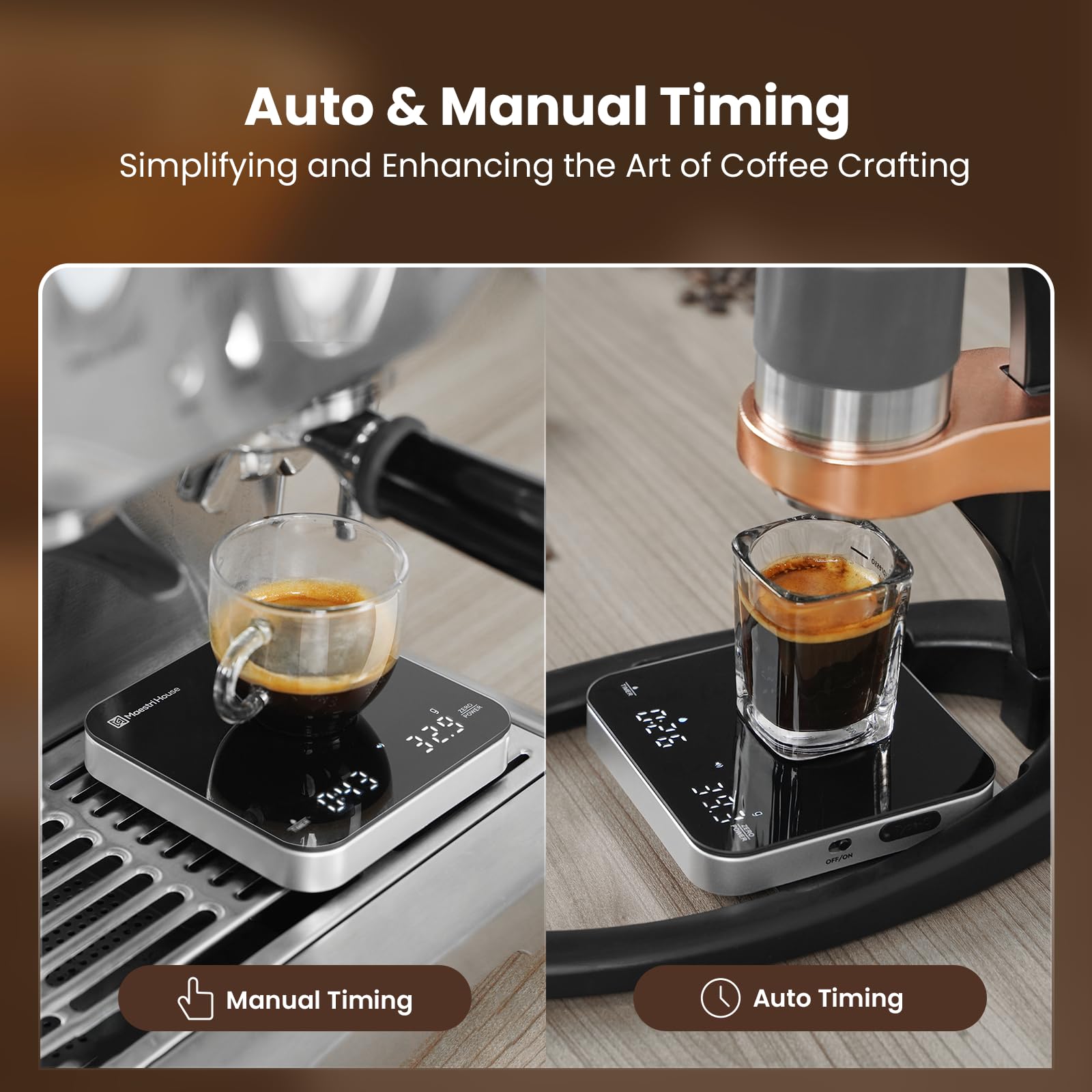 Rechargeable Mini Coffee Scale With Timer, Maestri House Espresso Scale, 2Kg/0.1G Accurate Scale For Espresso And Pour-Over Coff