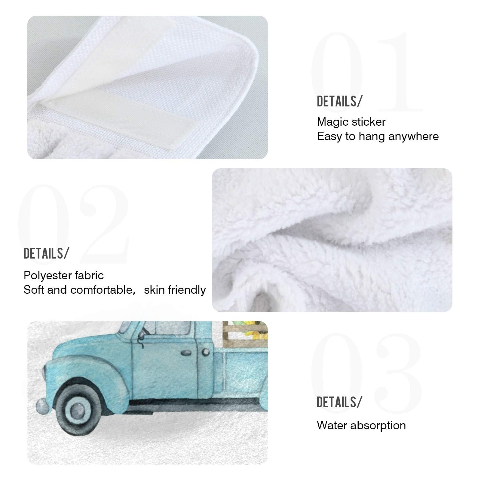 Boccsty Sunflower Blue Truck Turquoise Hanging Kitchen Towels 2 Pieces Spring Dish Towel Tie Towels Hand Towel Tea Bar Towels Fo