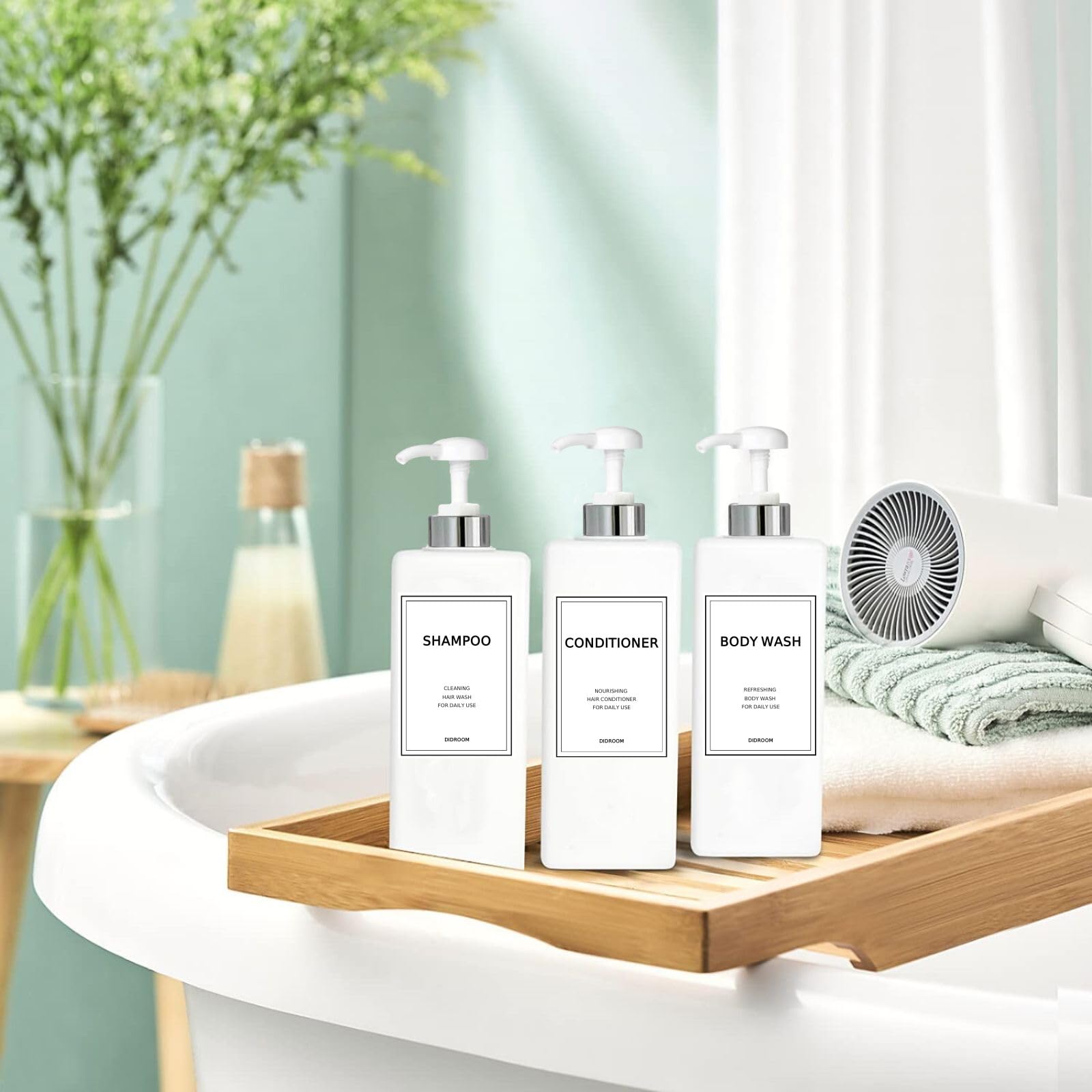 Modern Silver Shampoo And Conditioner Dispenser (21 Oz, Pack Of 3) Refillable Pump Bottle Set Empty Shower Plastic Bottles With