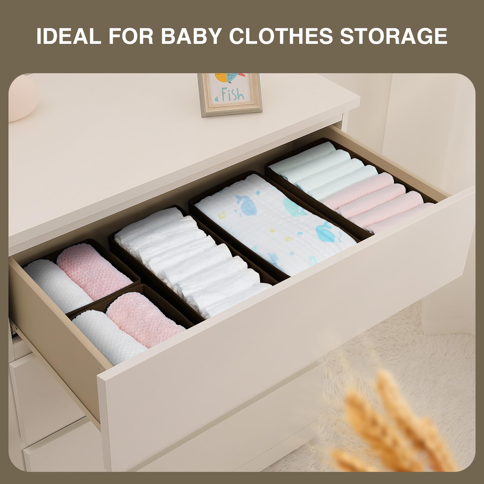 DIMJ Drawer Organizer Clothes, Underwear Drawer Organizer, Set of 4 Foldable Closet Drawer Organizer, Fabric Drawer Dividers for