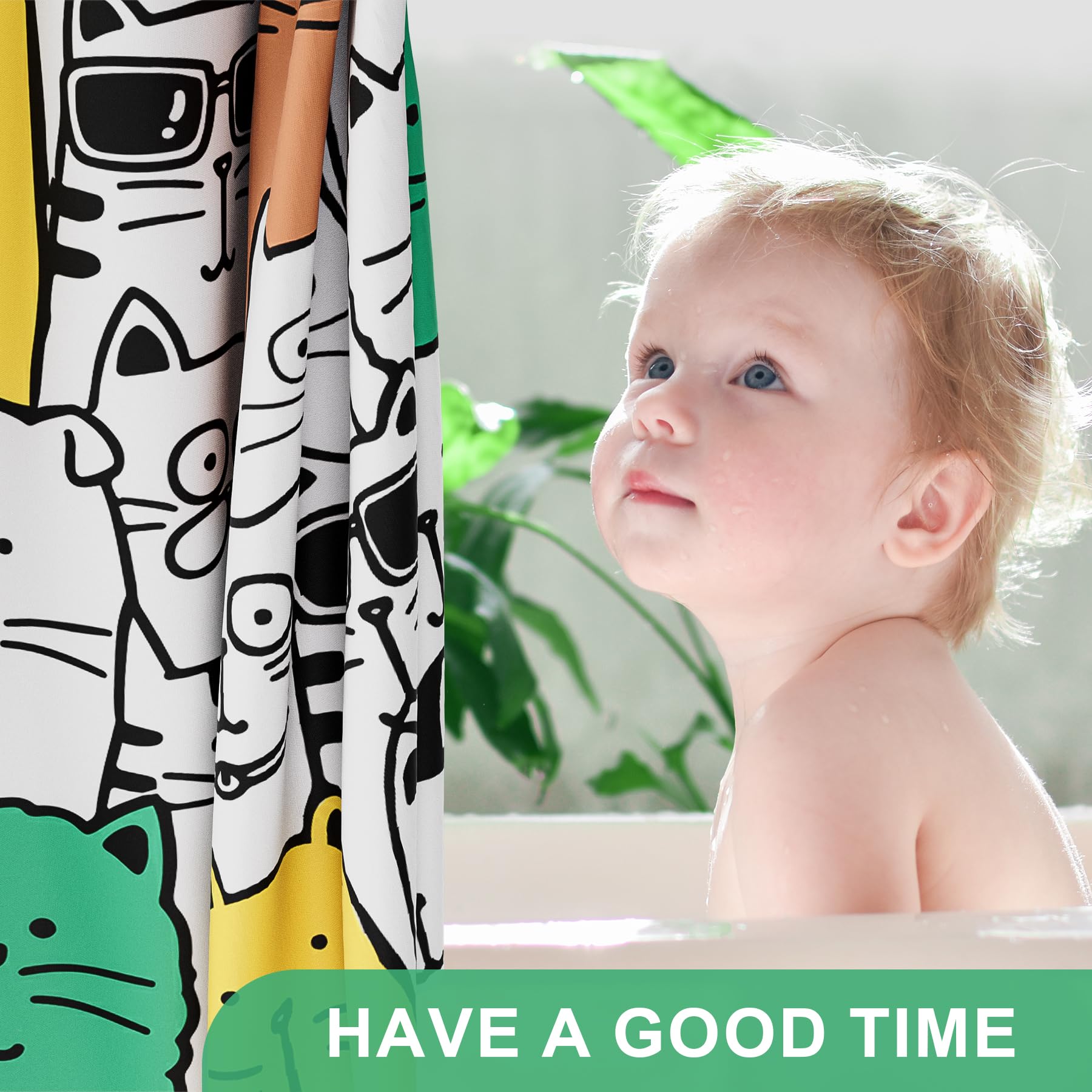 Amazerbath Shower Curtain, Washable Cute Kitty Carnival Cloth Shower Curtain Set With 12 Metal Hooks, Kawaii Waterproof Fabric B