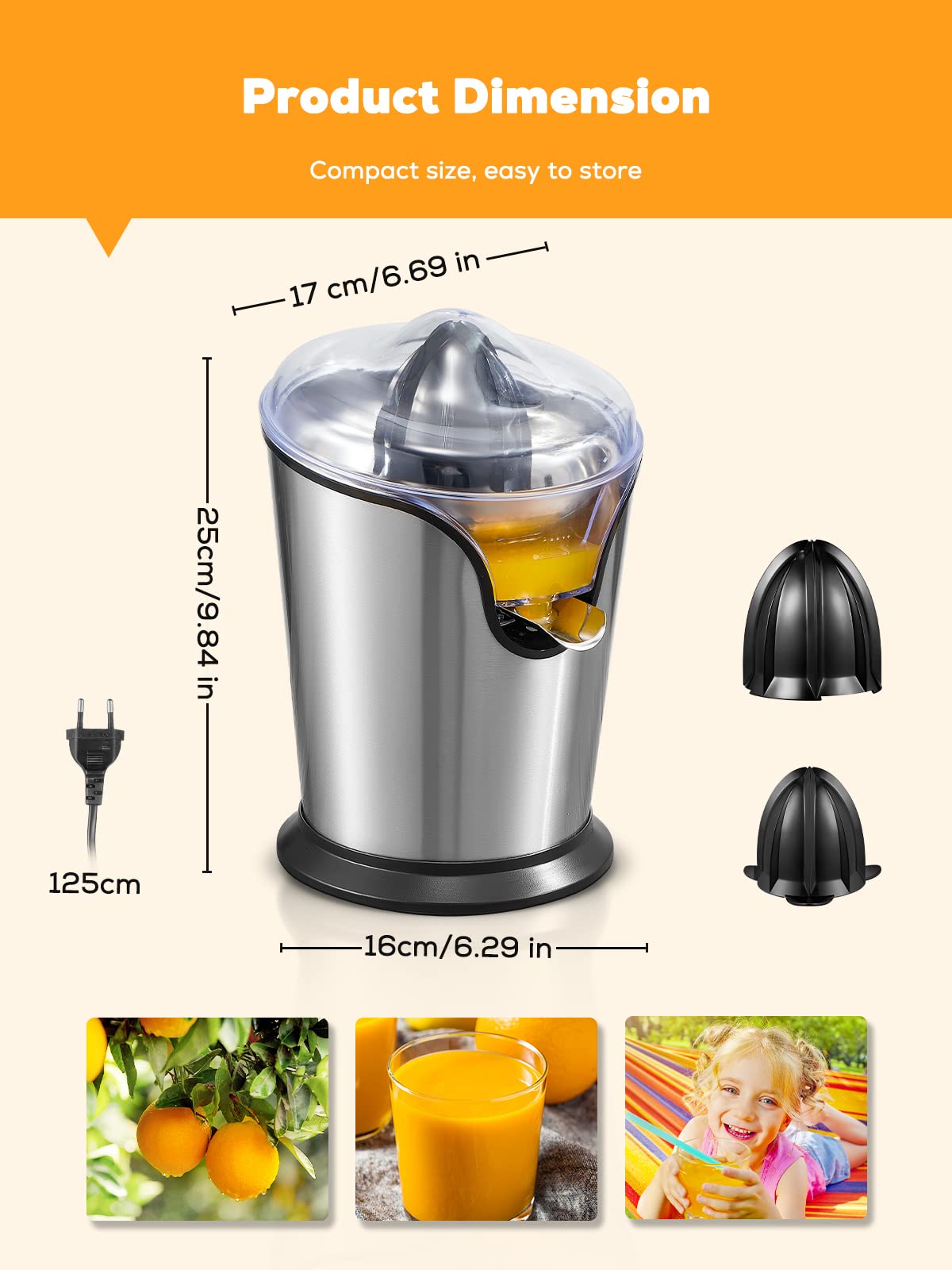 Aiheal Electric Citrus Juicer, Orange Juicer Squeezer With Two Interchangeable Cones Suitable For All Size Of Citrus Fruits, Ant