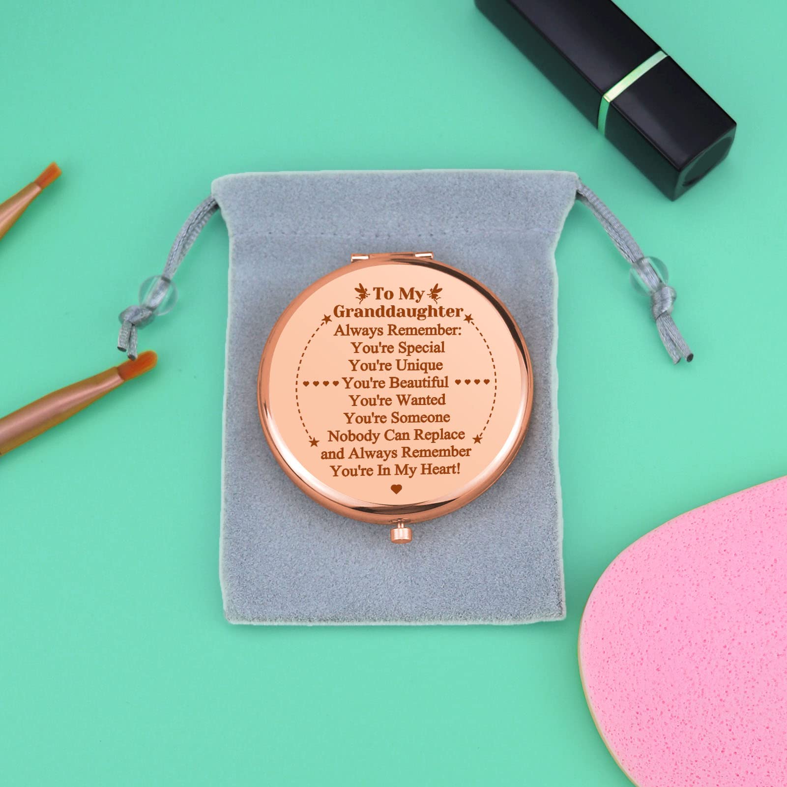 2 PCS Granddaughter Gifts Idea for Birthday Encouragement Gift Compact Makeup Mirror for Granddaughter Folding Pocket Mirror for Her Granddaughter Gifts from Grandma Christmas Graduation Gifts