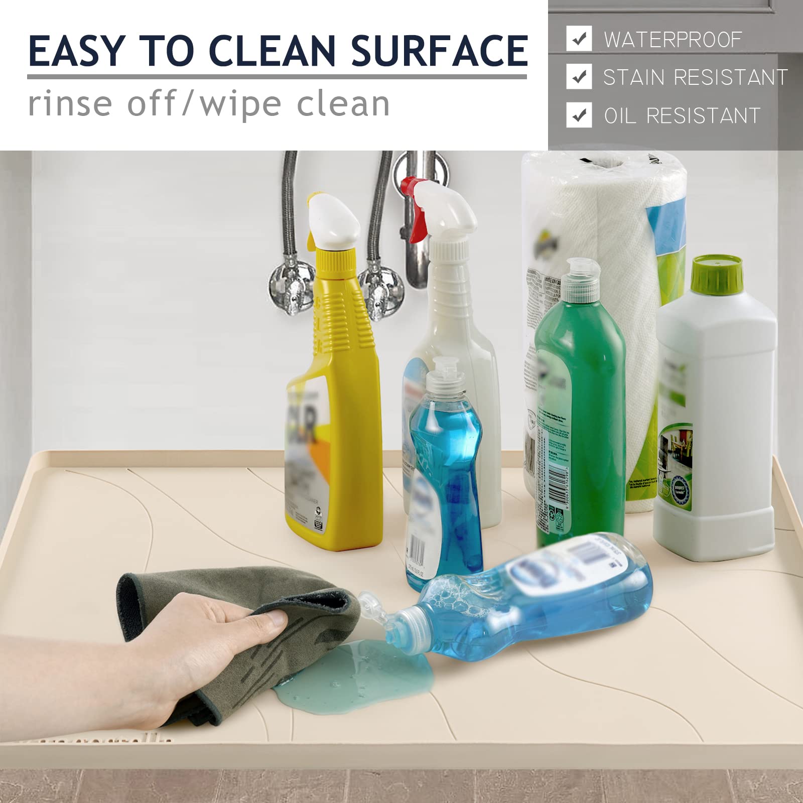 Vangostella Heavy Duty Silicone Under Sink Mats For Kitchen Waterproof 34 '' X 22 '', Extra Thick Under Sink Rubber Mat Drip Tra