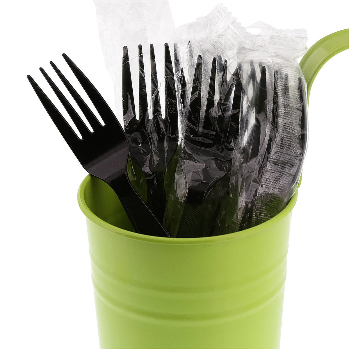 Amercareroyal Medium-Heavy Weight Unwrapped Disposable Polystyrene Plastic Forks For Restaurants And Catering, Black, Pack Of 10