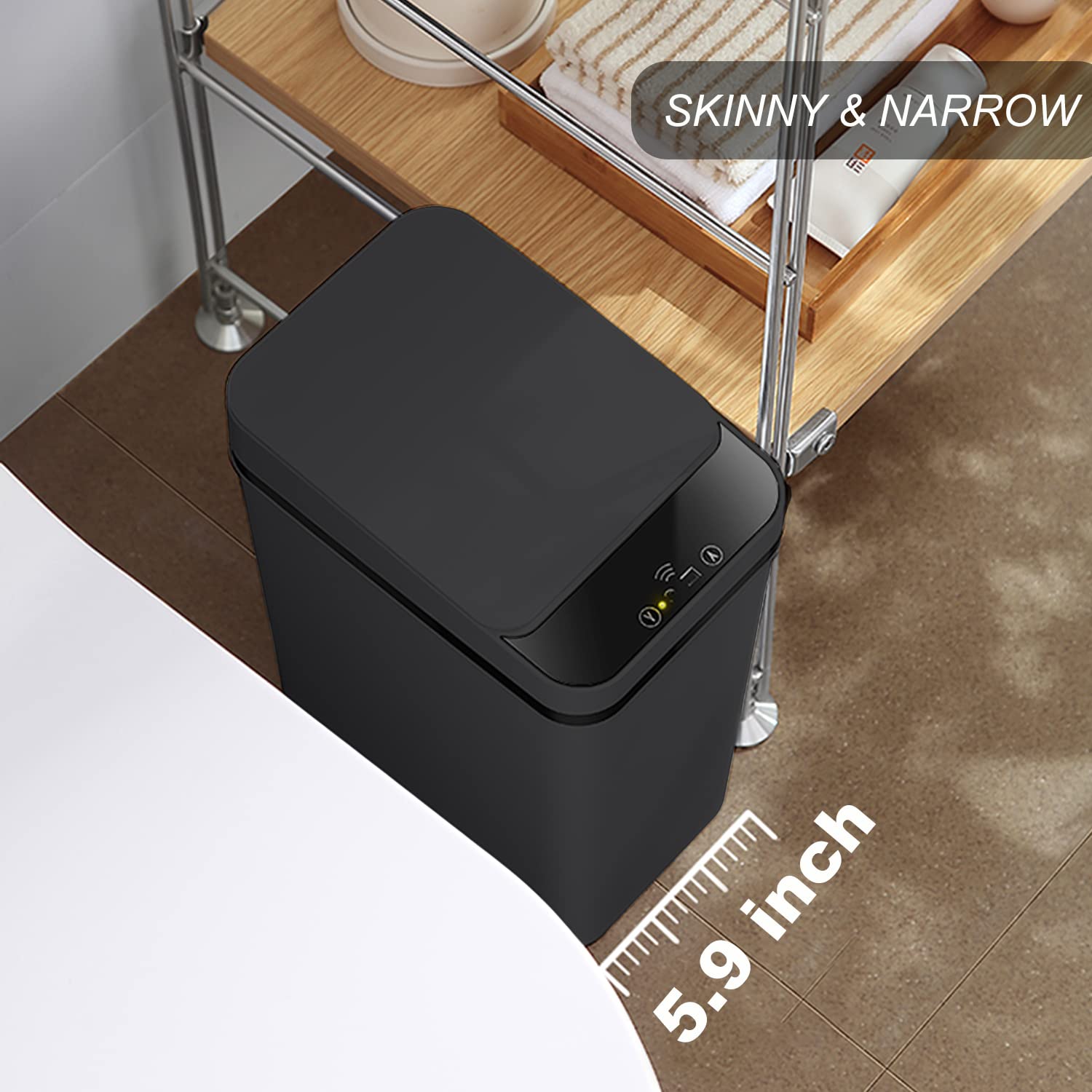 Yatmung 2 Pack - Skinny Trash Bin Sensor Motion 2.5 Gallon Touchless Bathroom Trash Can - Smart Trash Can With Lid - Electric, N