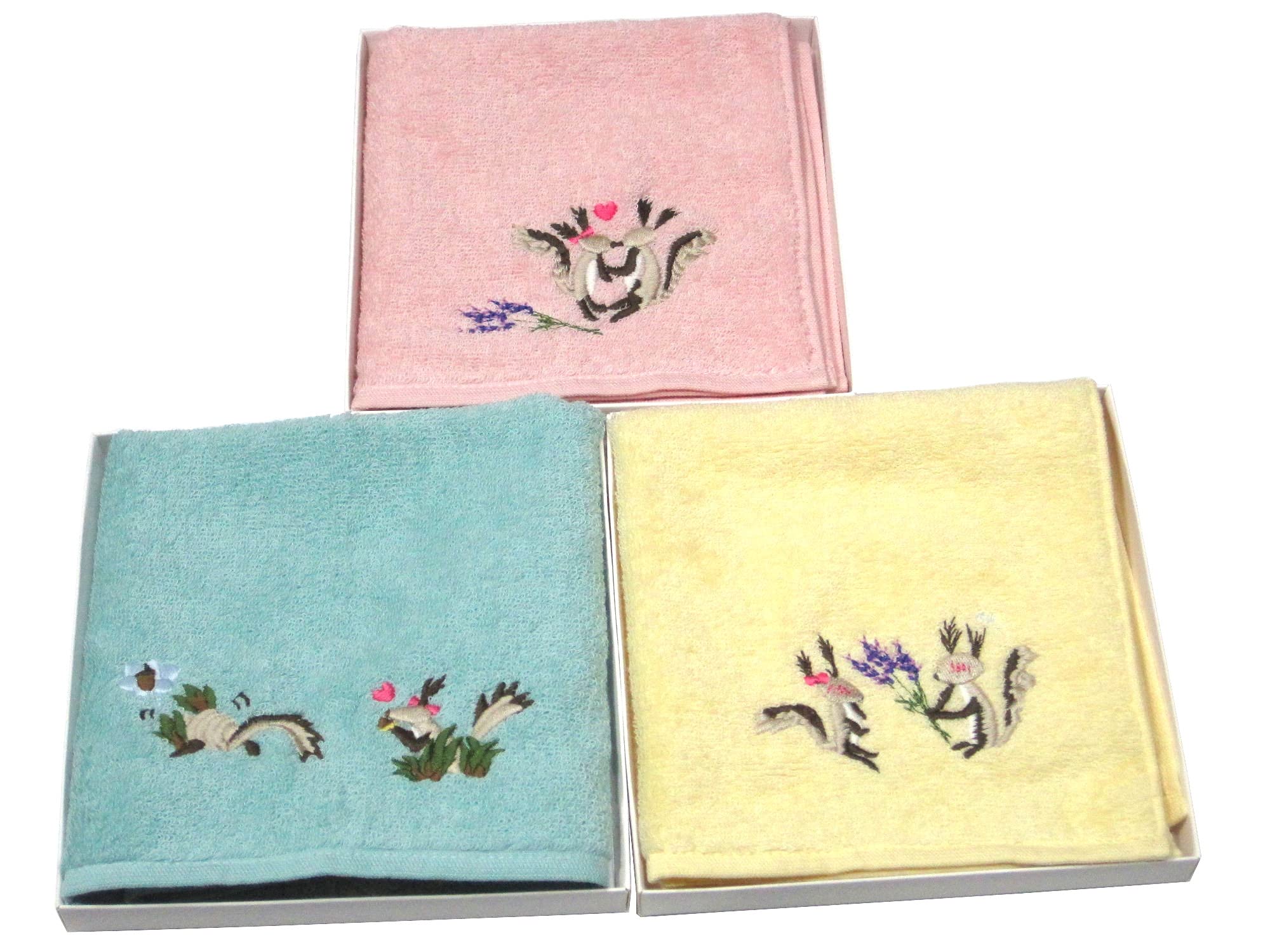 Imabari Towel Ezo-Risu Monogatari Towel Handkerchief Hand Towel 10.6'' X 10.0'' - Made In Japan (3 Color Set)