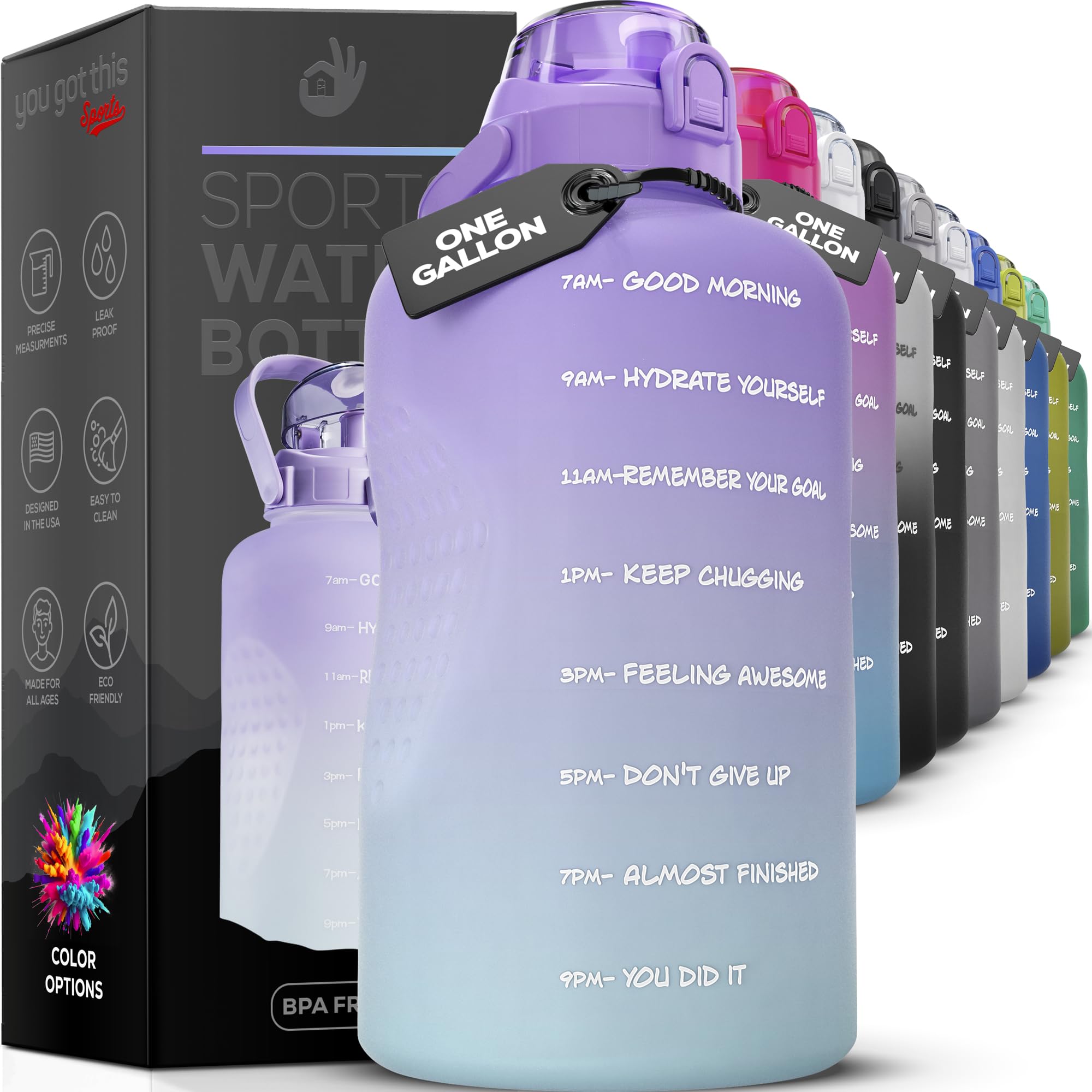 YOU GOT THIS LIVING Motivational Water Bottle with Straw & Handle,One Gallon Water Bottle 128 oz/3.8L,Reusable Water Jug, Achiev