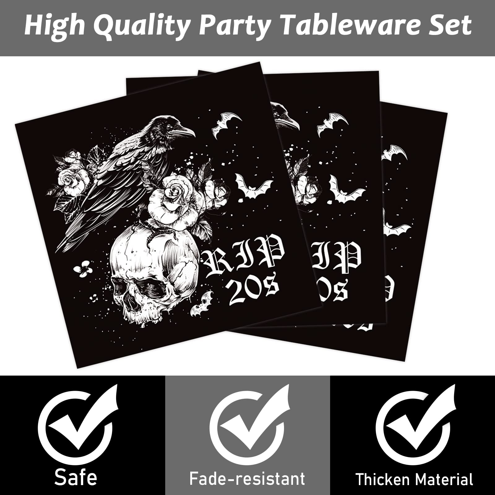30Th Birthday Party Supplies For 24 Guests Death To My Twenties Plates Napkins Forks Tableware Set Disposable Black Rip To My 20