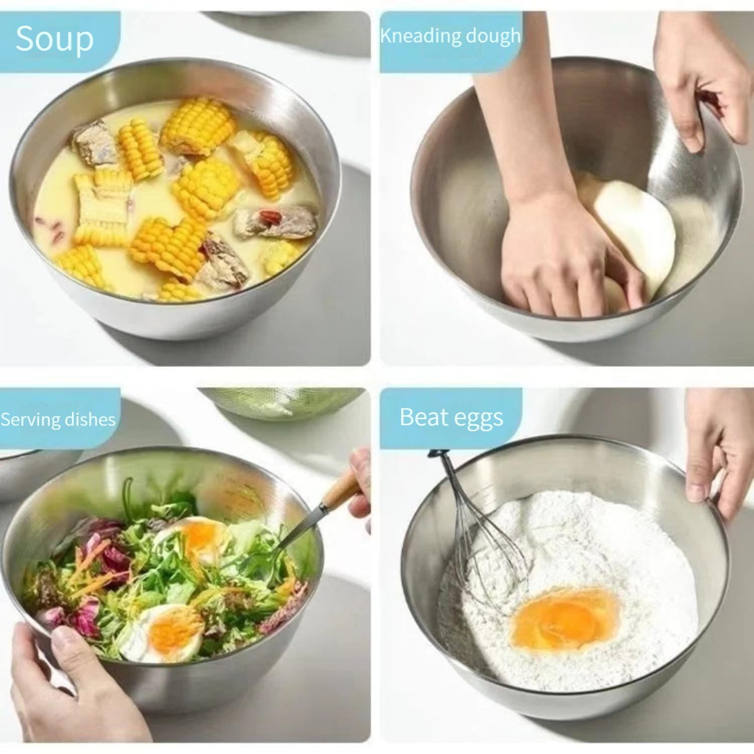 Stainless Steel Mixing Bowls-3 Packs Small Thicker Stainless Steel Flat Bottom Mixing Bowls Set, Home, Refrigerator, And Kitchen