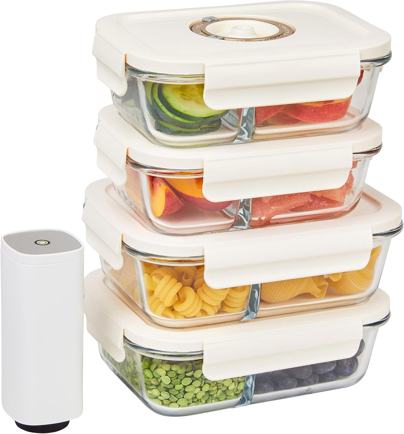 HOLDN STORAGE Vacuum Food Storage Containers, Set of 4 Compartment Containers & Electronic Pump - Keep Food Fresh Longer, BPA-Fr