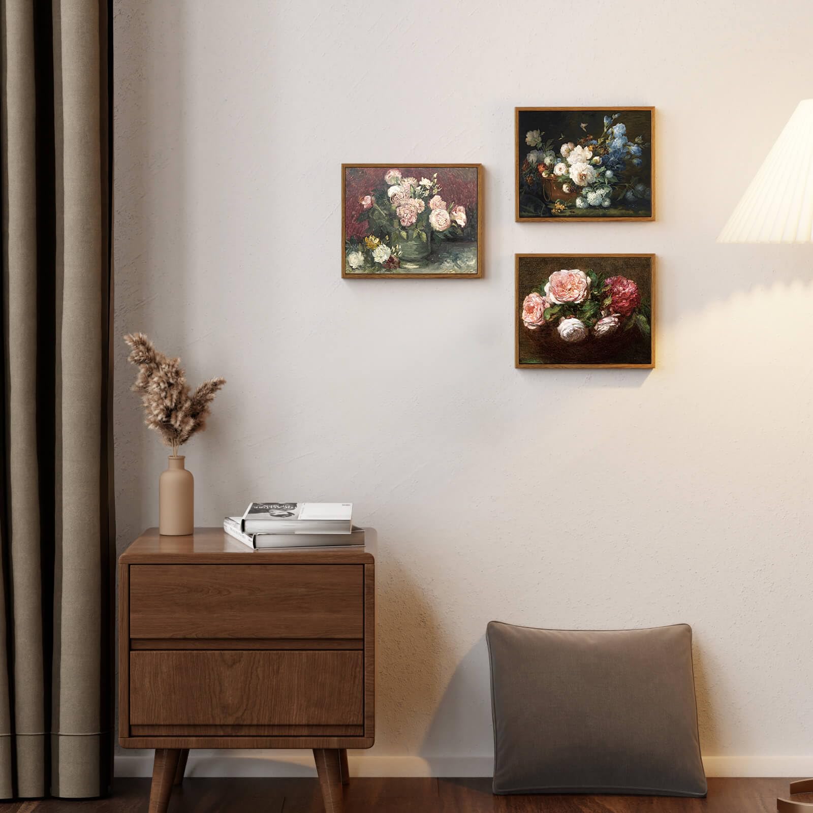 Arpeotcy Vintage Framed Canvas Wall Art Decor, Bathroom Hydrangea Peonies Floral Pictures Retro Wall Decor, Prints Art, Bedroom