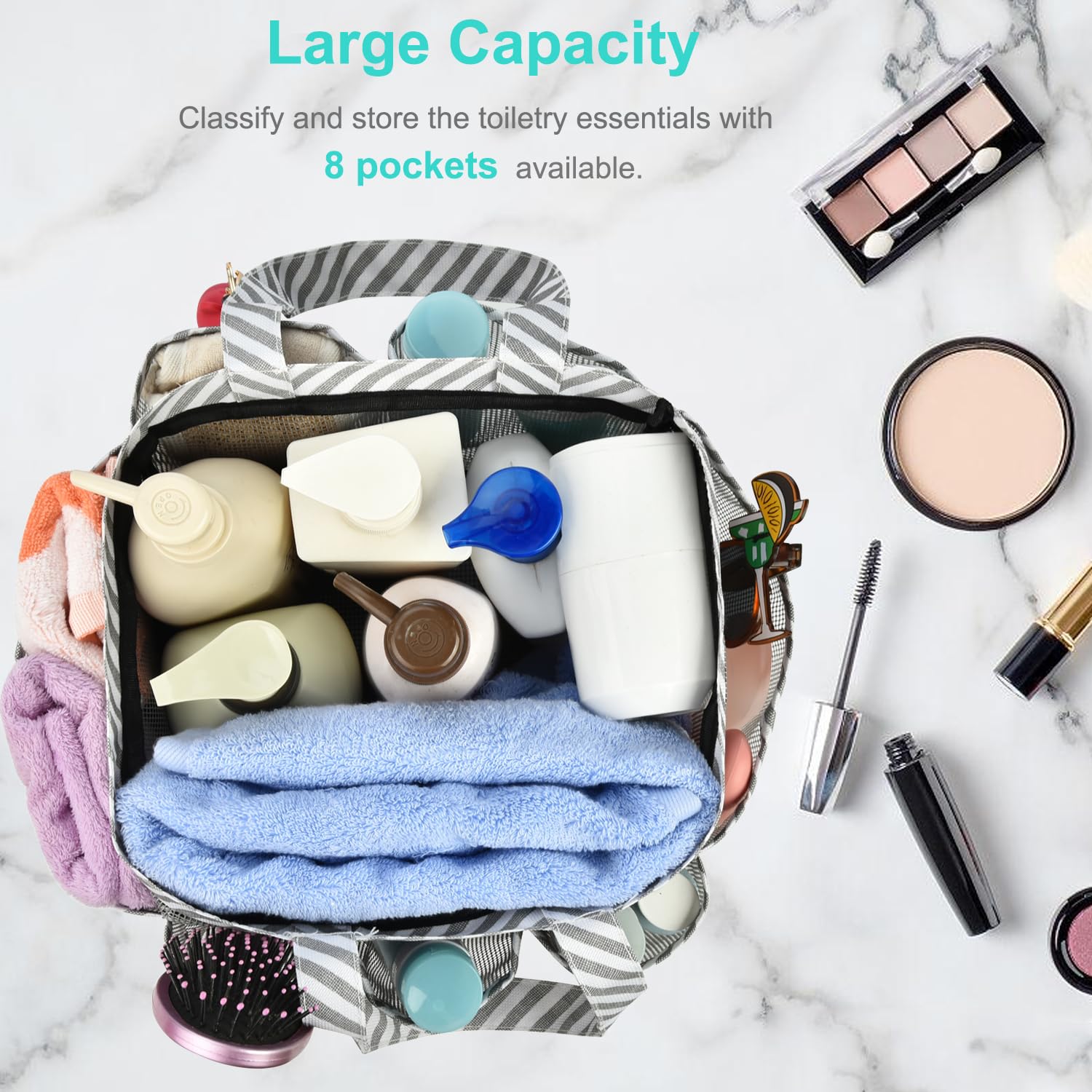 Haundry Mesh Shower Caddy Bag for College Dorm Room Essentials Portable Shower Caddy Tote with 8 Pockets for Beach  Swimming  Gym  Travel