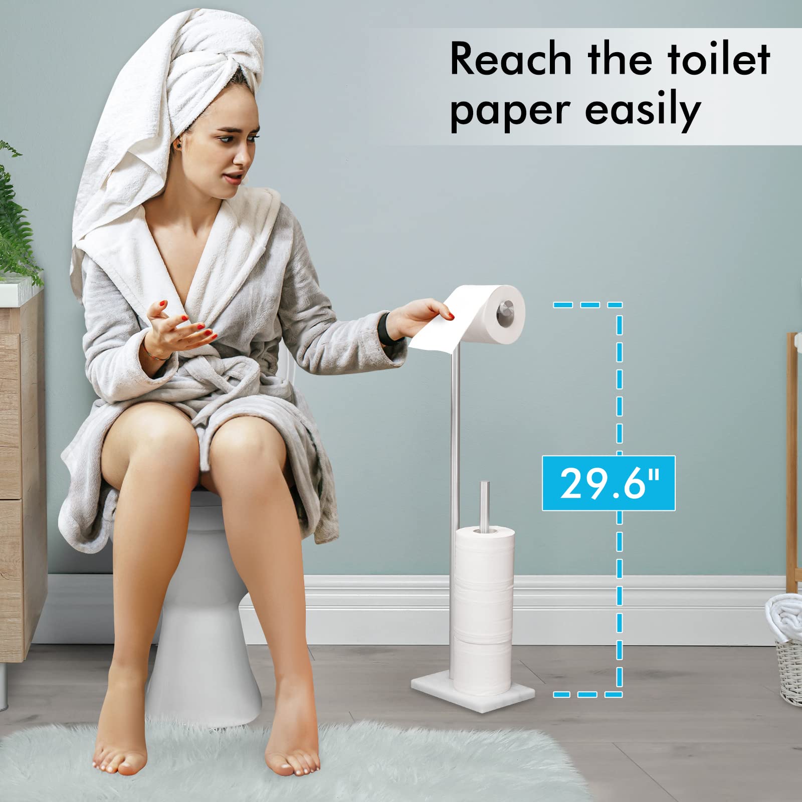 KES Toilet Paper Holder Stand 29.5 Inches  Free Standing Toilet Paper Storage with Marble Base Toilet Roll Holder for Bathroom  SUS304 Stainless Steel Brushed Finish  BPH288-2