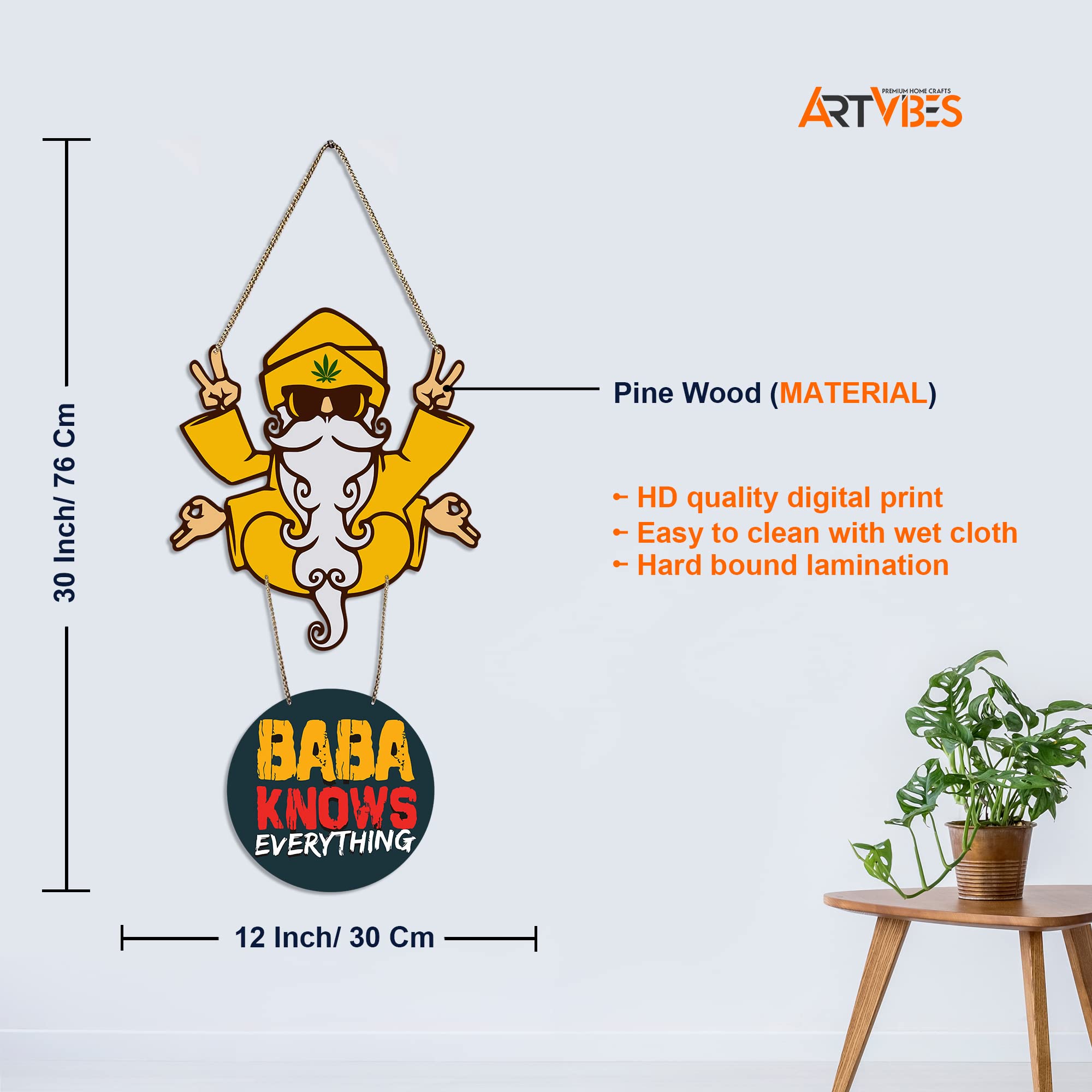 Artvibes Baba Knows Printed Wooden Wall Hanger with Quotes for Home Decor | Office | Gifts | Living Room | Bedroom | Wood Decora
